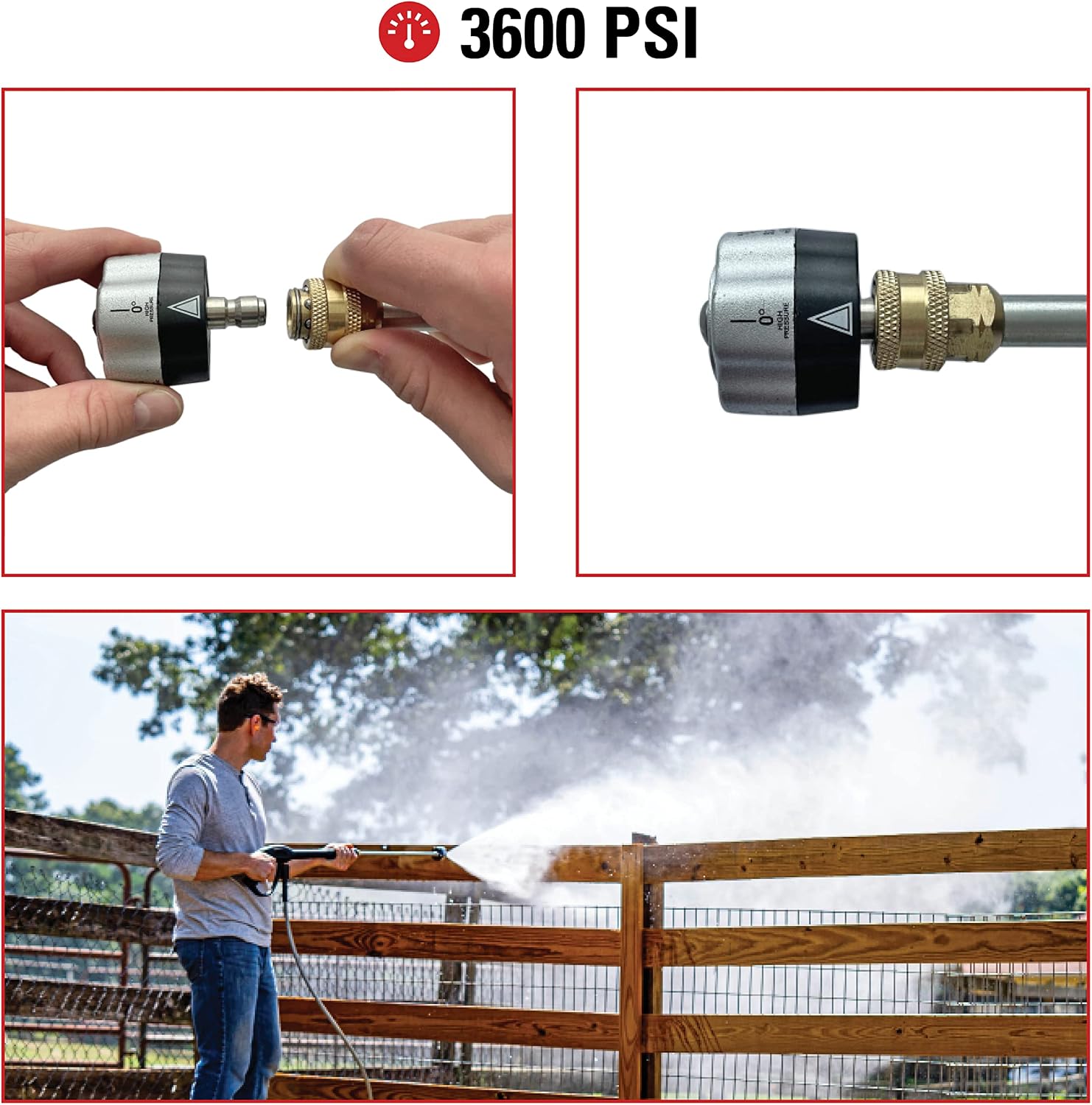 Simpson 3600 PSI 5-in-1 Quick Connect Pressure Washer Nozzle, 80142 | No More Swapping Nozzles, 5 Spray Patterns (0°, 15°, 25°, 40°