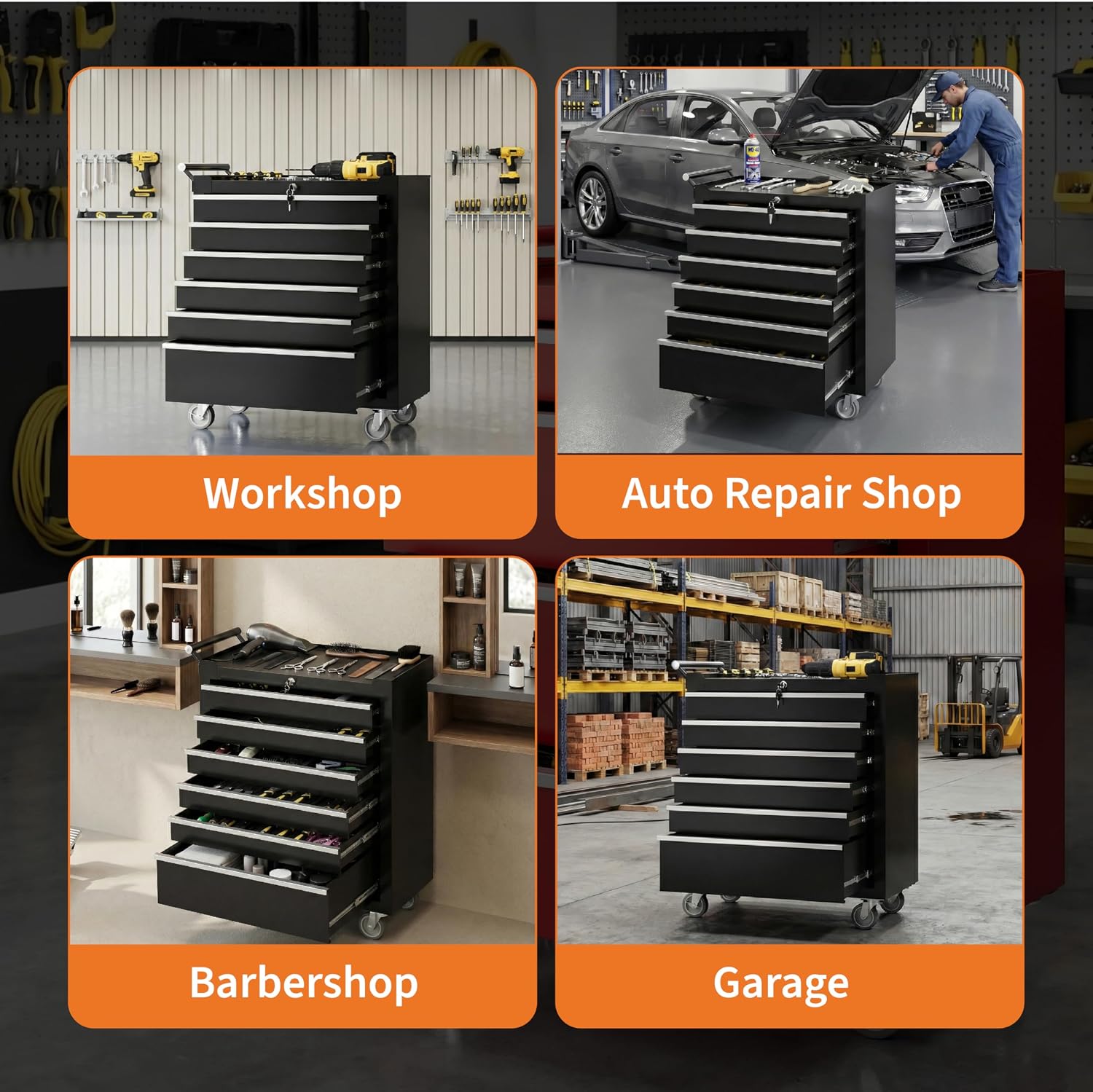 Rolling Tool Chest with Wheels, 5 Drawer Tool Storage Cabinet, Portable Toolbox Organizer with Lock, Heavy Duty Tool Chest Cart for Garage, Mechanic, Workshop, Shop, Mobile Tool Organizer, Black