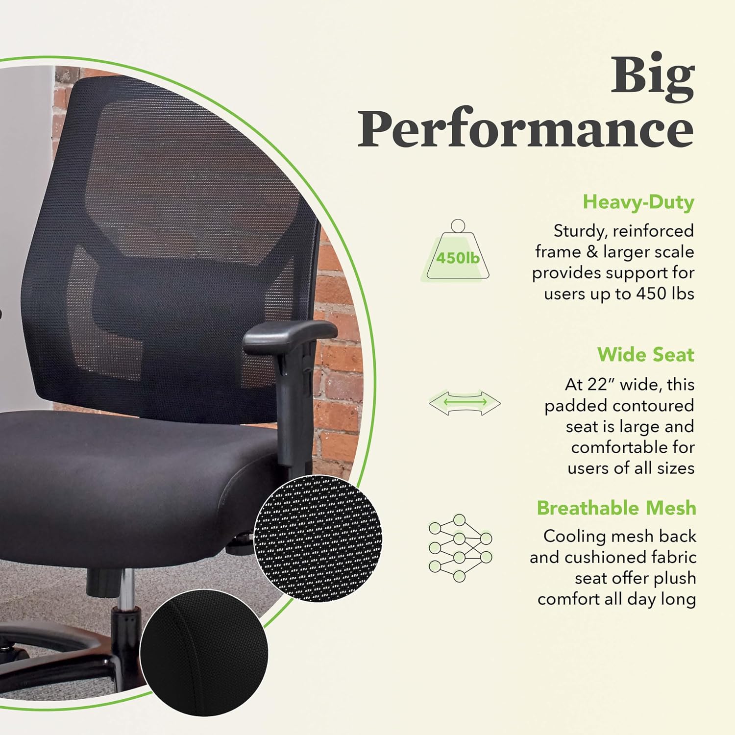 HON Crio Big and Tall Ergonomic Office Chair, Heavy Duty Desk Chair, Black | Big and tall ergonomic office desk chair for desk work, lumbar support, adjustable arms, mesh comfort, 450 lb capacity