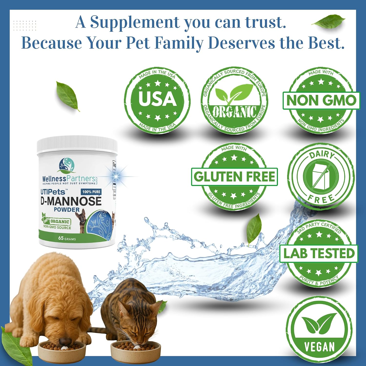 UTI Pets Pure D-Mannose Non GMO Organically Sourced Powder 65gram jar
