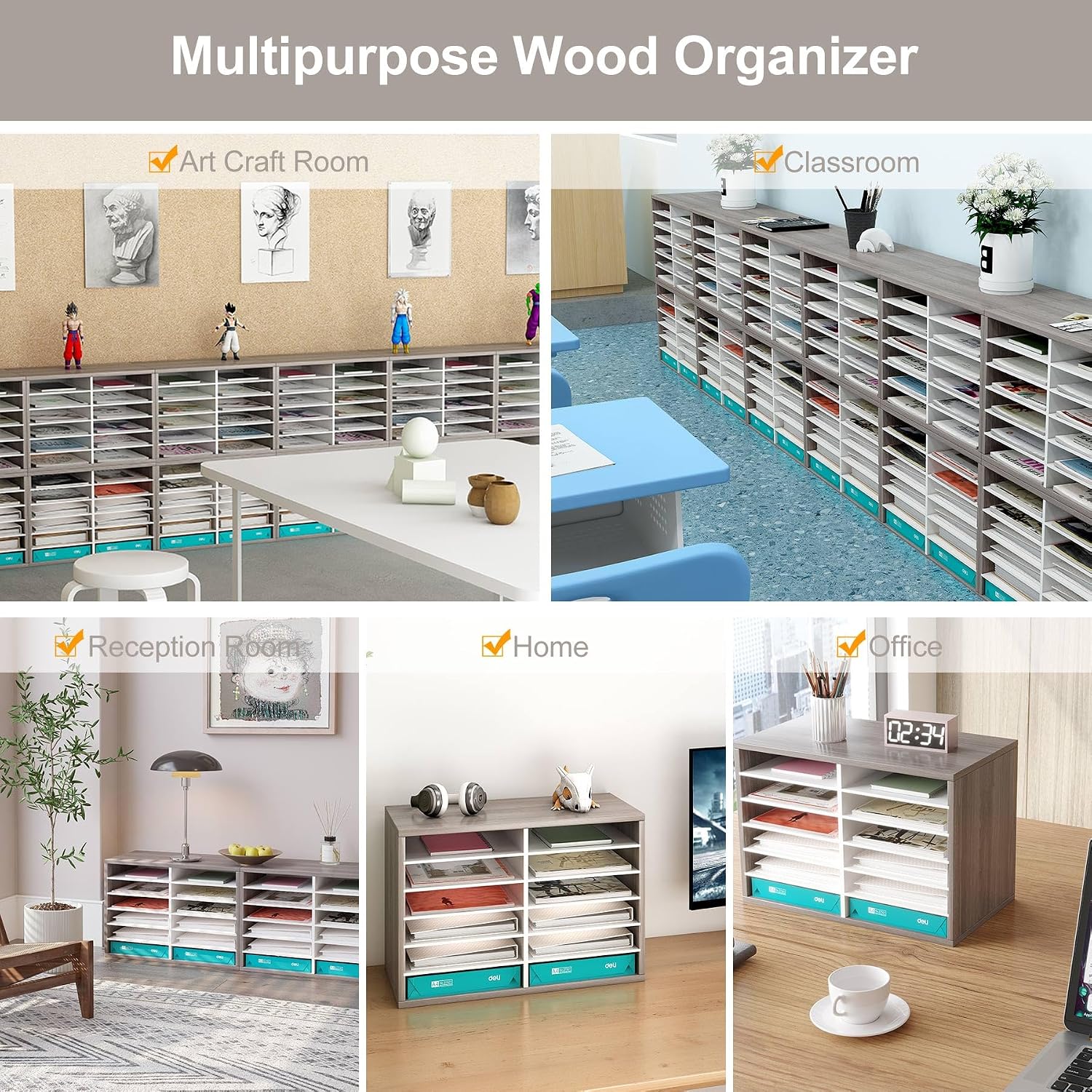 EasyPAG 12 Compartments Wooden Literature Organizer with Adjustable Shelves, 6000 Sheets Capacity Paper Organizer