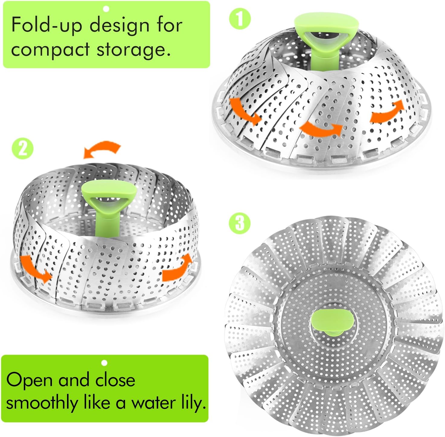 Consevisen Vegetable Steamer Basket for Cooking Food, Stainless Steel Veggie Steam Basket for Pot, Folding Expandable Steaming Insert with Extendable Handle Fits Various Size Pot, 7.1" to 11"