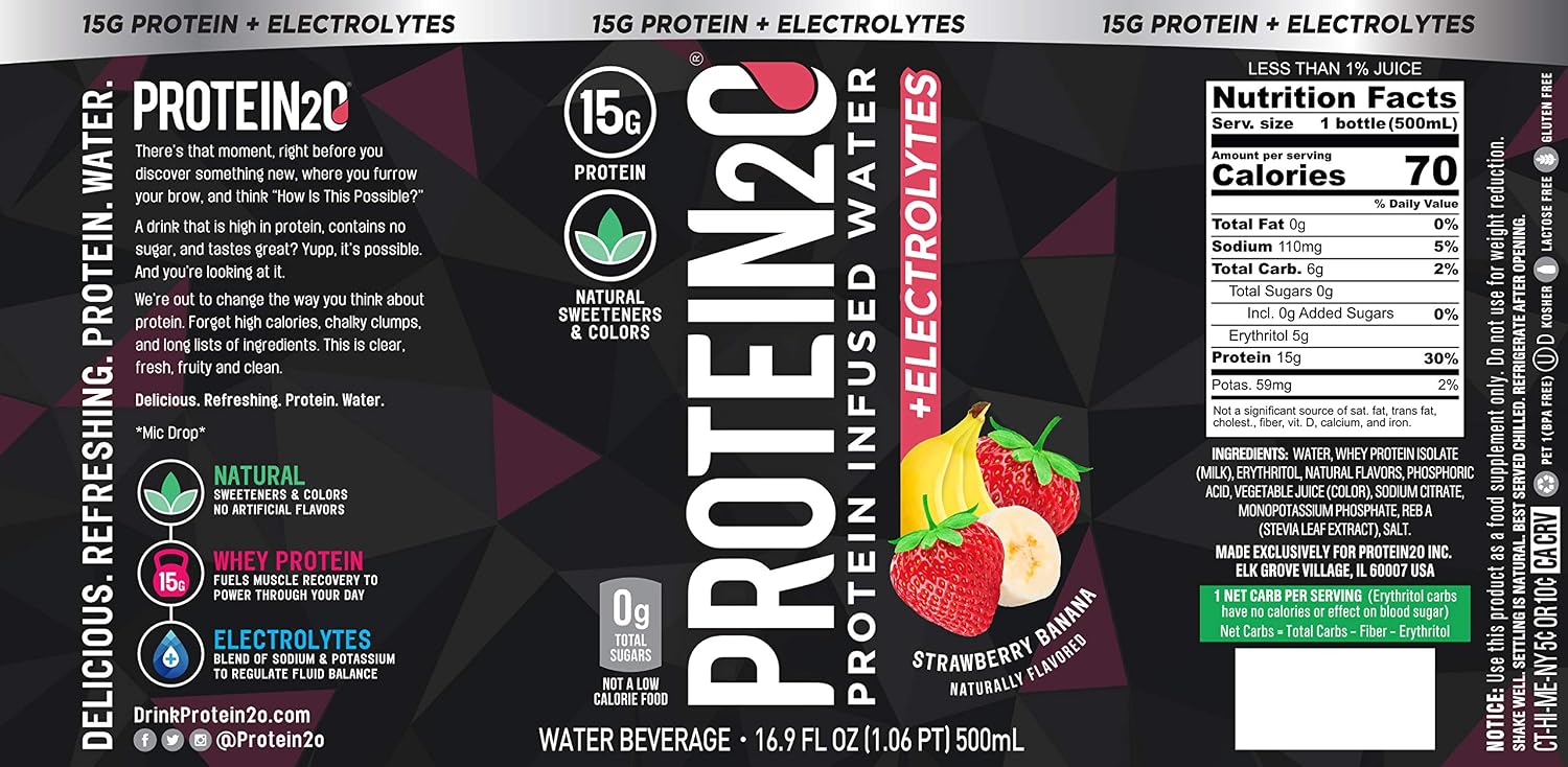 Protein2o 15g Whey Protein Isolate Infused Water, Ready To Drink, Sugar Free, Gluten Free, Lactose Free, Harvest Grape, 16.9 oz Bottle (Pack of 12)