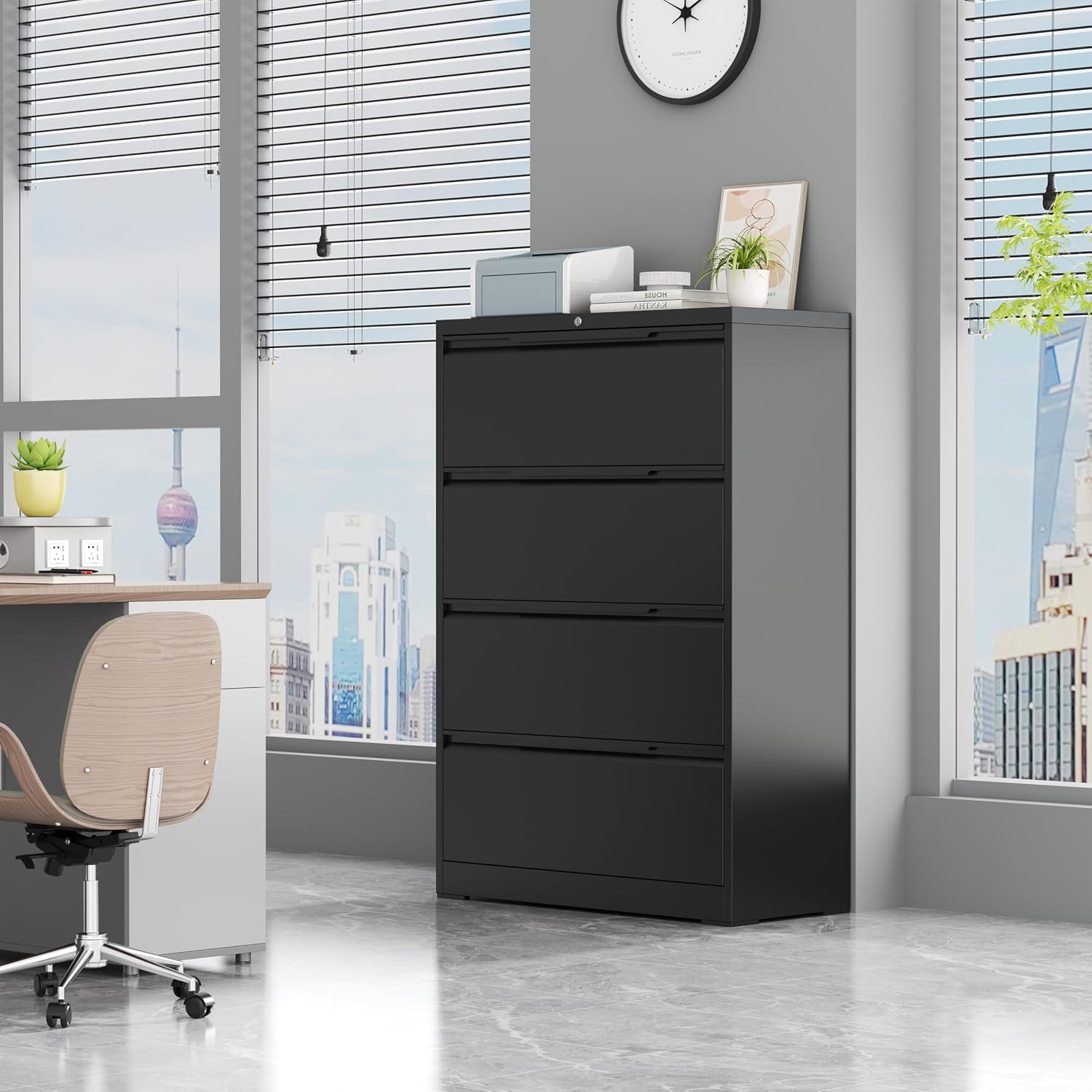 3 Drawer File Cabinet with Lock,Filing Cabinets for Home Office,Metal Small File Cabinet for Letters/Legal/A4 Size, Assembly Required,Black 3 Drawer-15 W