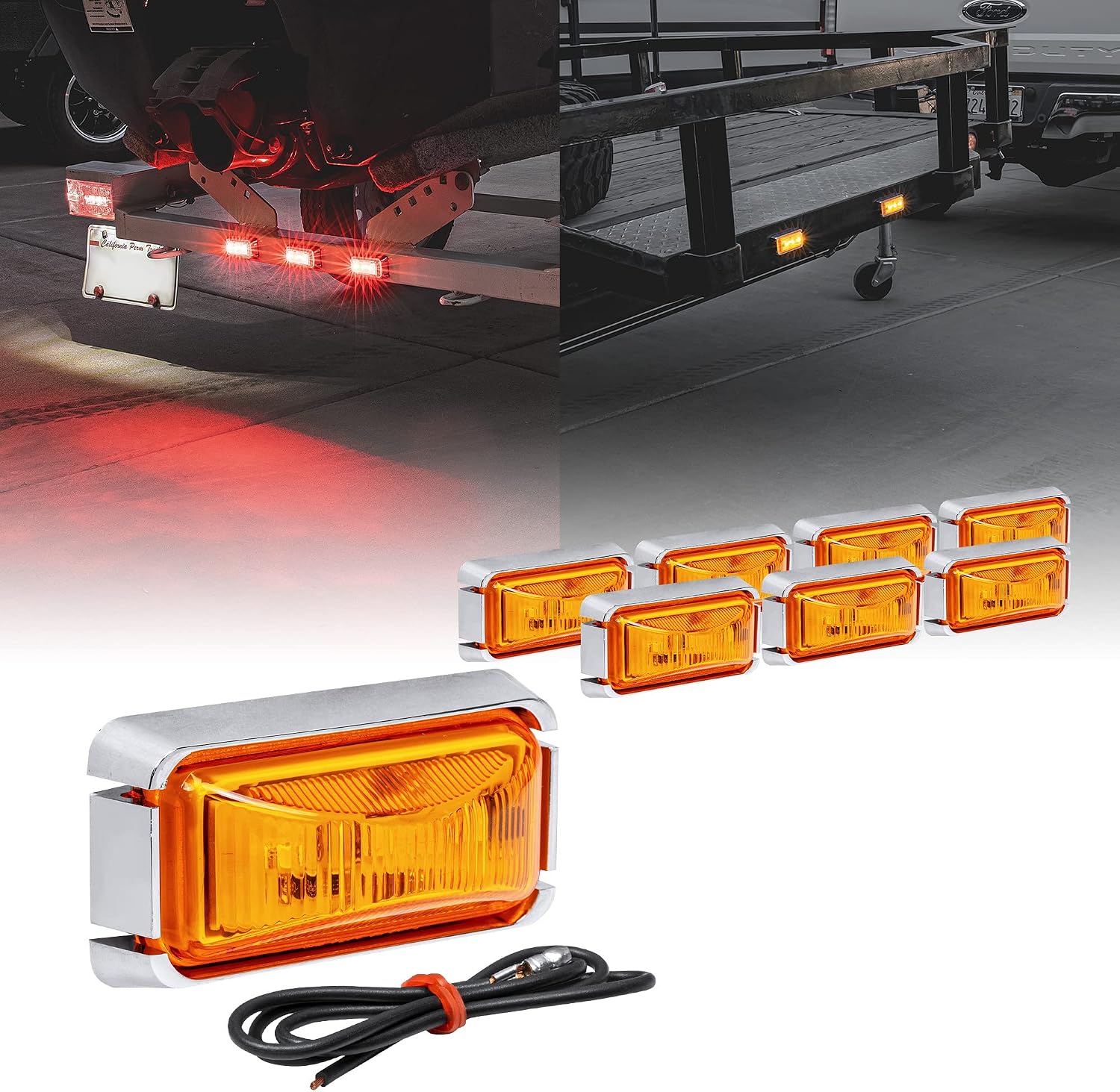 TRUE MODS 2pc 2.5" Amber Rectangle LED Trailer Marker Lights for Truck RV