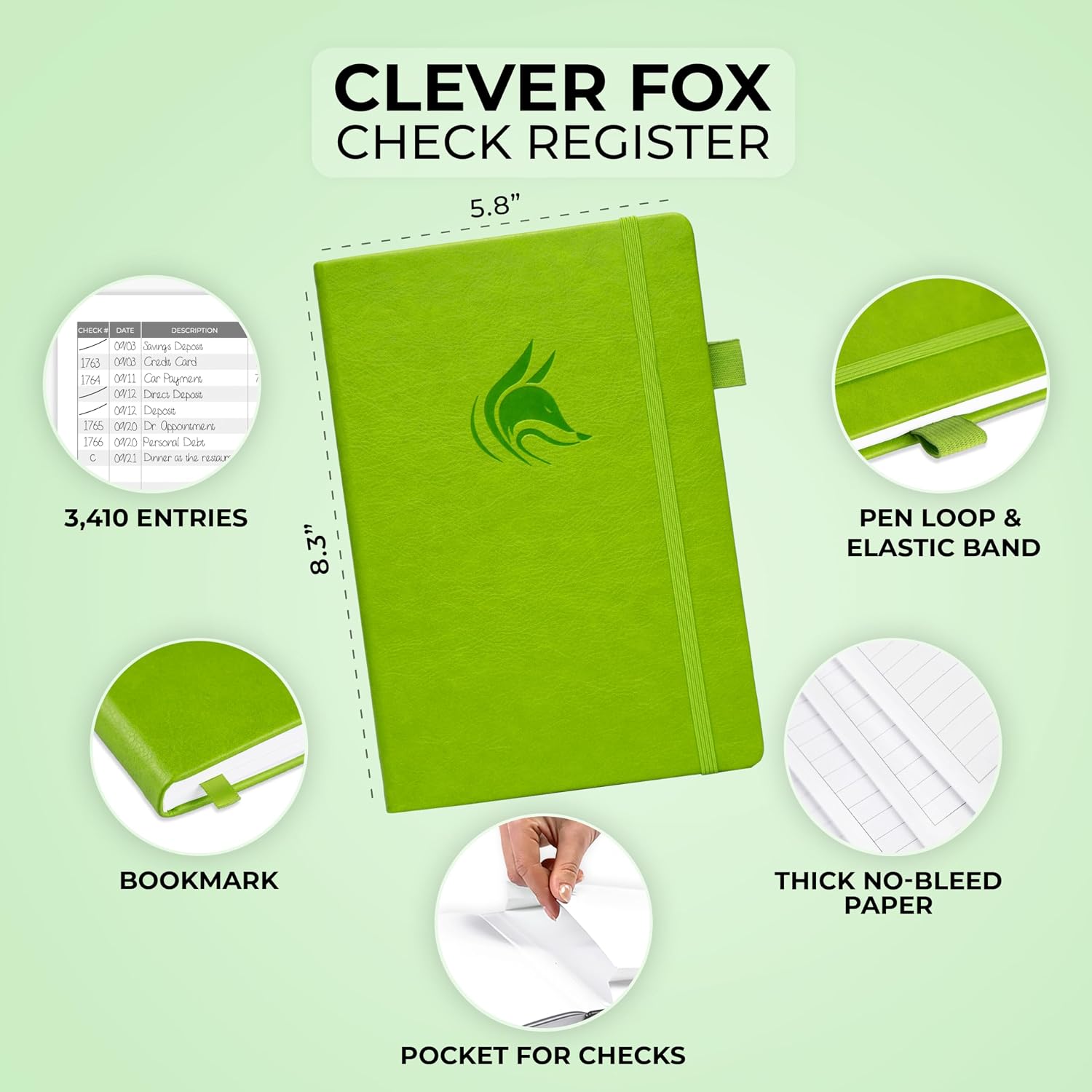 Clever Fox Check Register Book, Checkbook Ledger, 5.8x8.3 Purple
