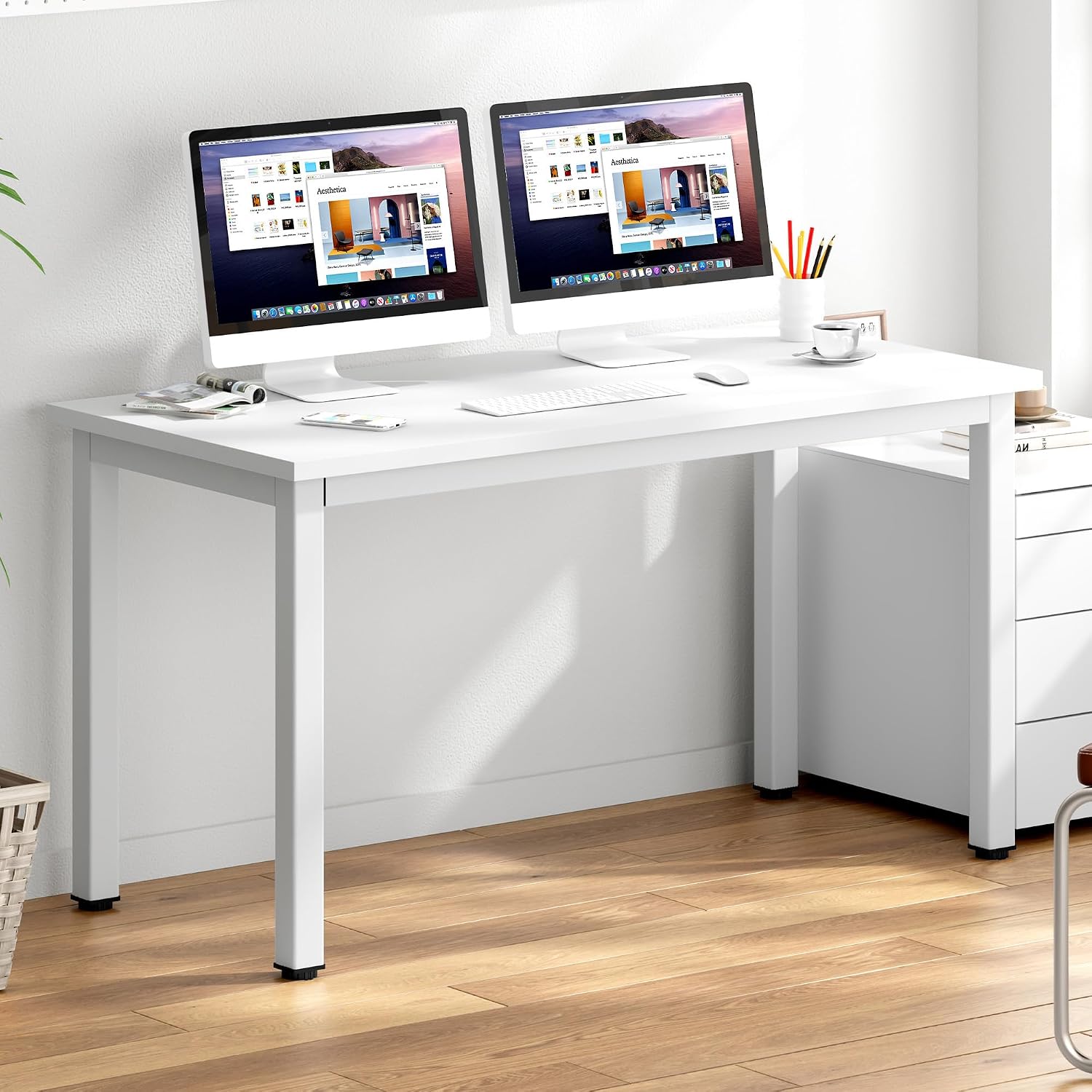 DlandHome 47 inches Medium Computer Desk for Bedroom, Retro