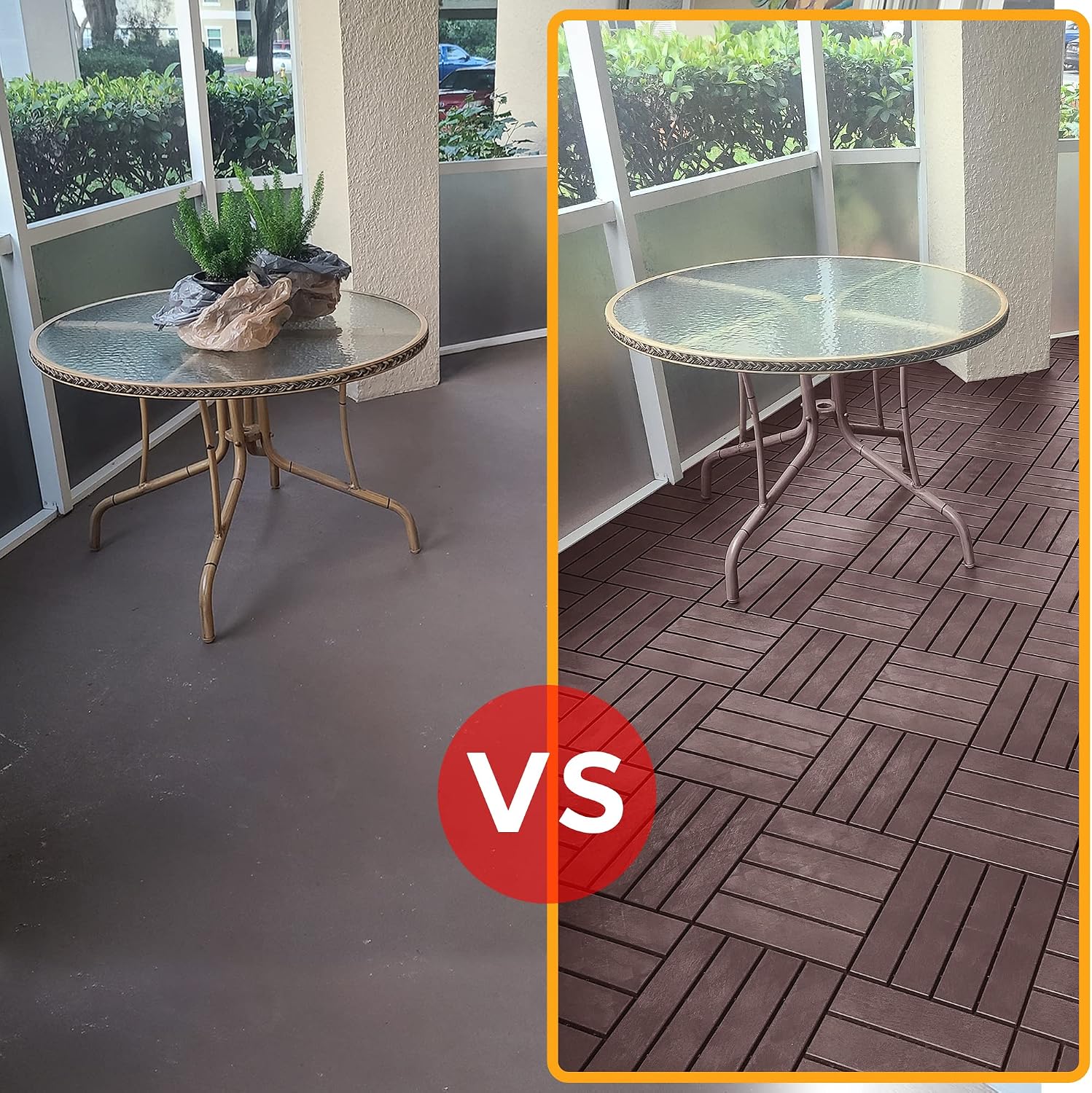 ASTEROUTDOOR Interlocking Deck Tiles Plastic Waterproof Outdoor Flooring 12" x 12" for Patio Garden Deck Poolside Indoor Outdoor, 10 pcs, Gray