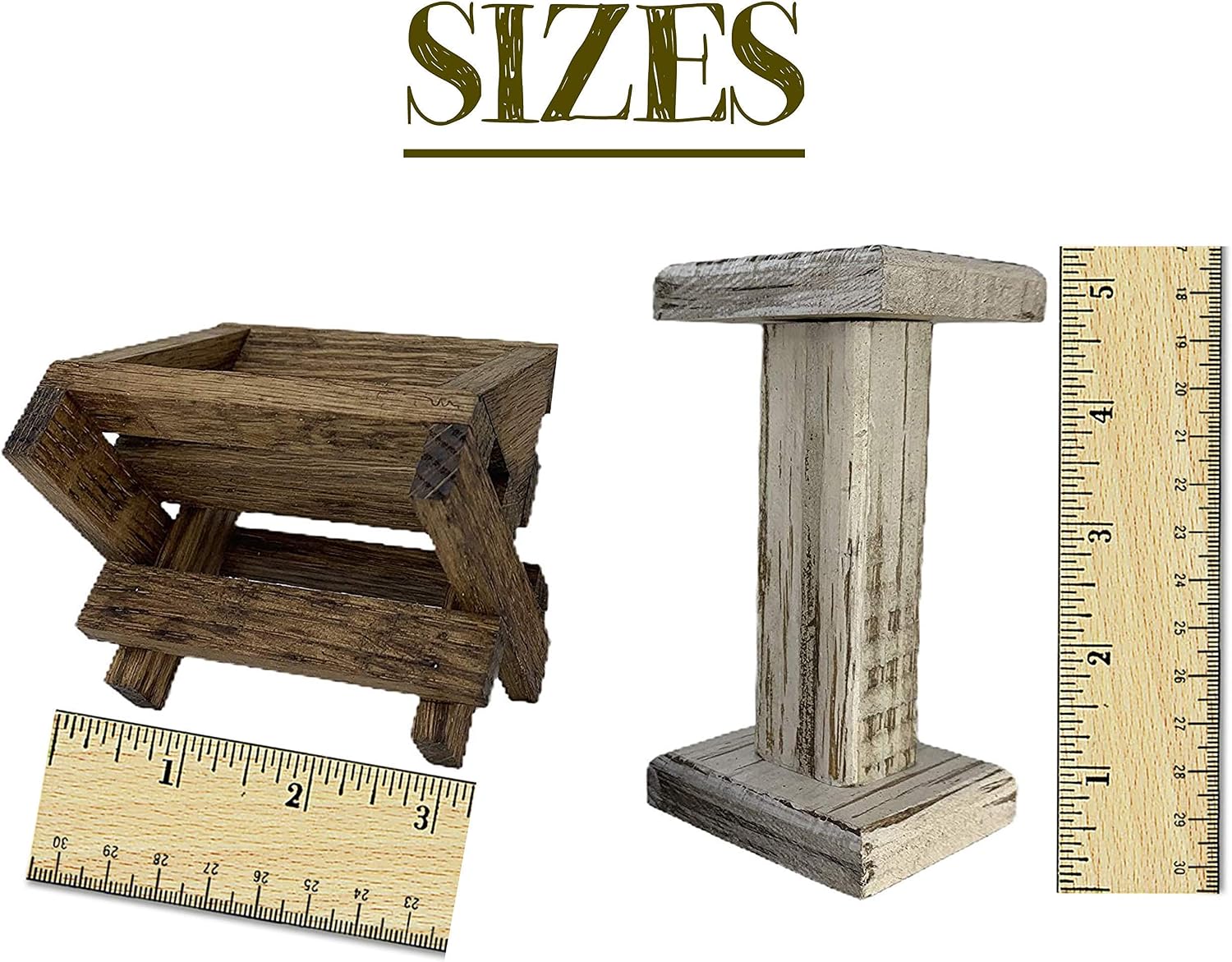 Baby Manger Oak -Angel Stand, Antique White Wood (Fits a Willow Tree Angels and Nativity Figurines)