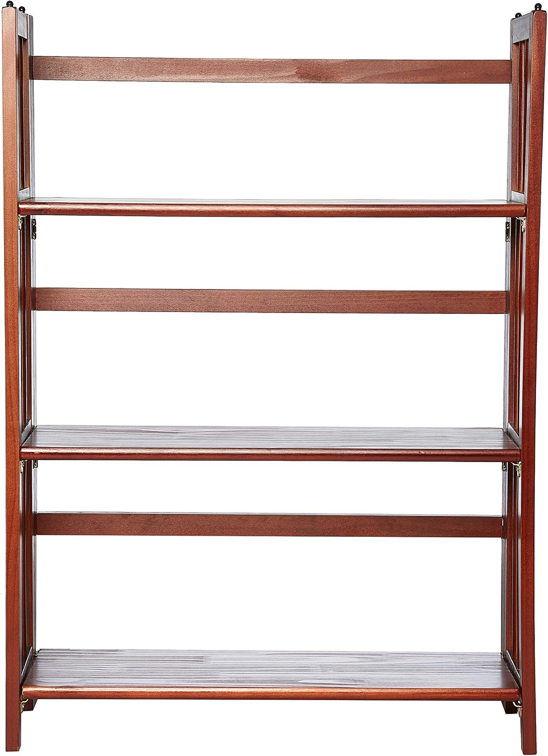 Casual Home 3-Shelf Folding Stackable Bookcase (27.5" Wide)-Walnut
