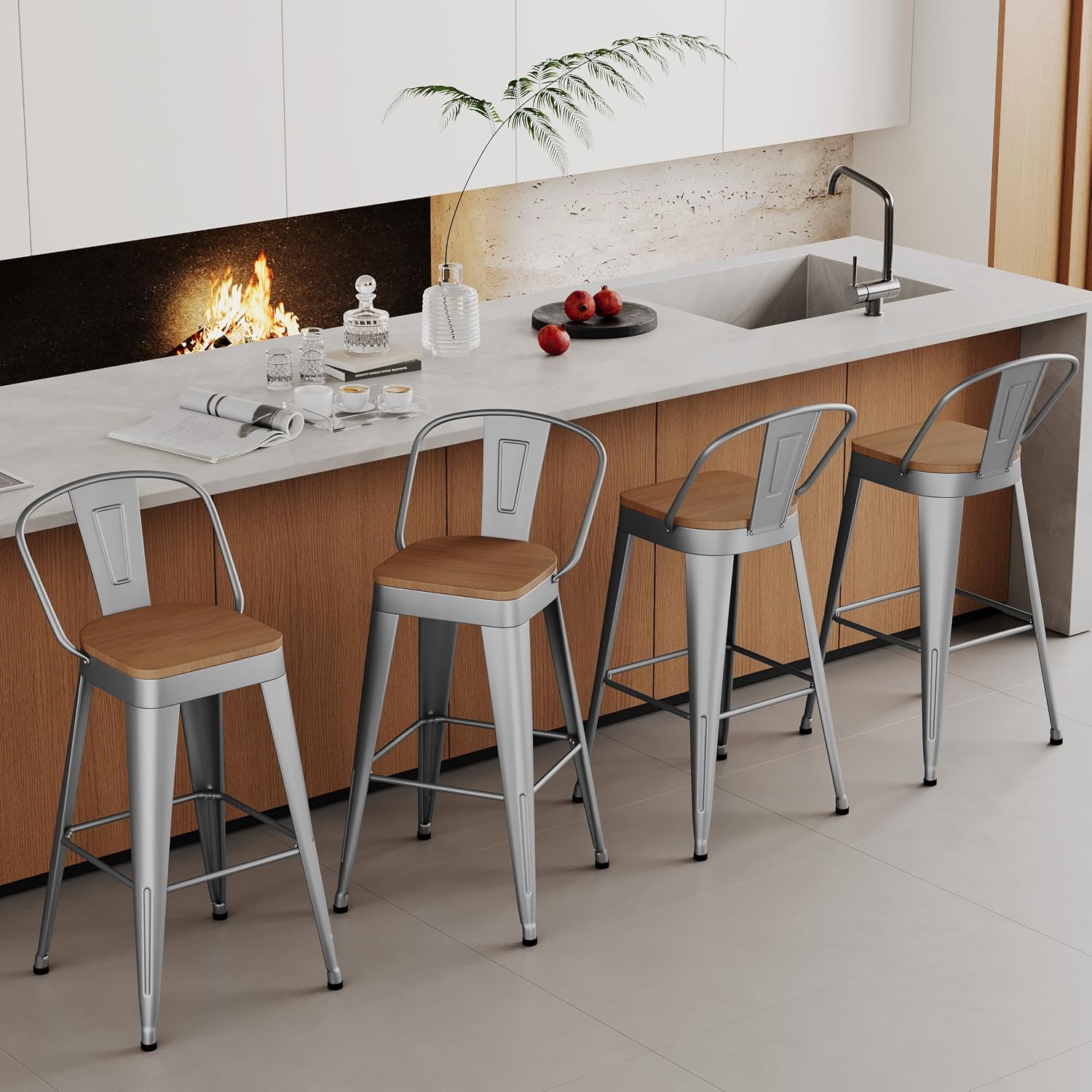 Aklaus Metal Bar Stools Set of 4