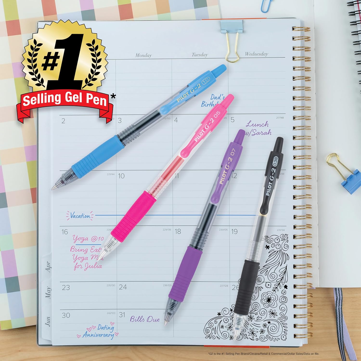 PILOT G2 Premium Rolling Ball Gel Pens, 1.0 mm, Black Ink, 4-Pack