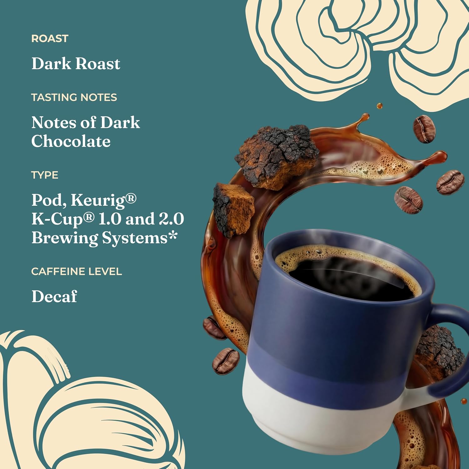 Four Sigmatic Mushroom Coffee K-Cups | Organic Dark Roast Coffee with Lion’s Mane Mushroom Powder & Yacon | Focus & Immune Support | Vegan & Keto