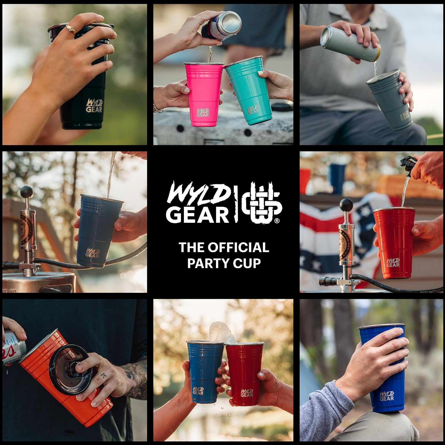 Wyld Gear Party Cup 24oz Red Stainless Steel Reusable Metal Cup with Lid
