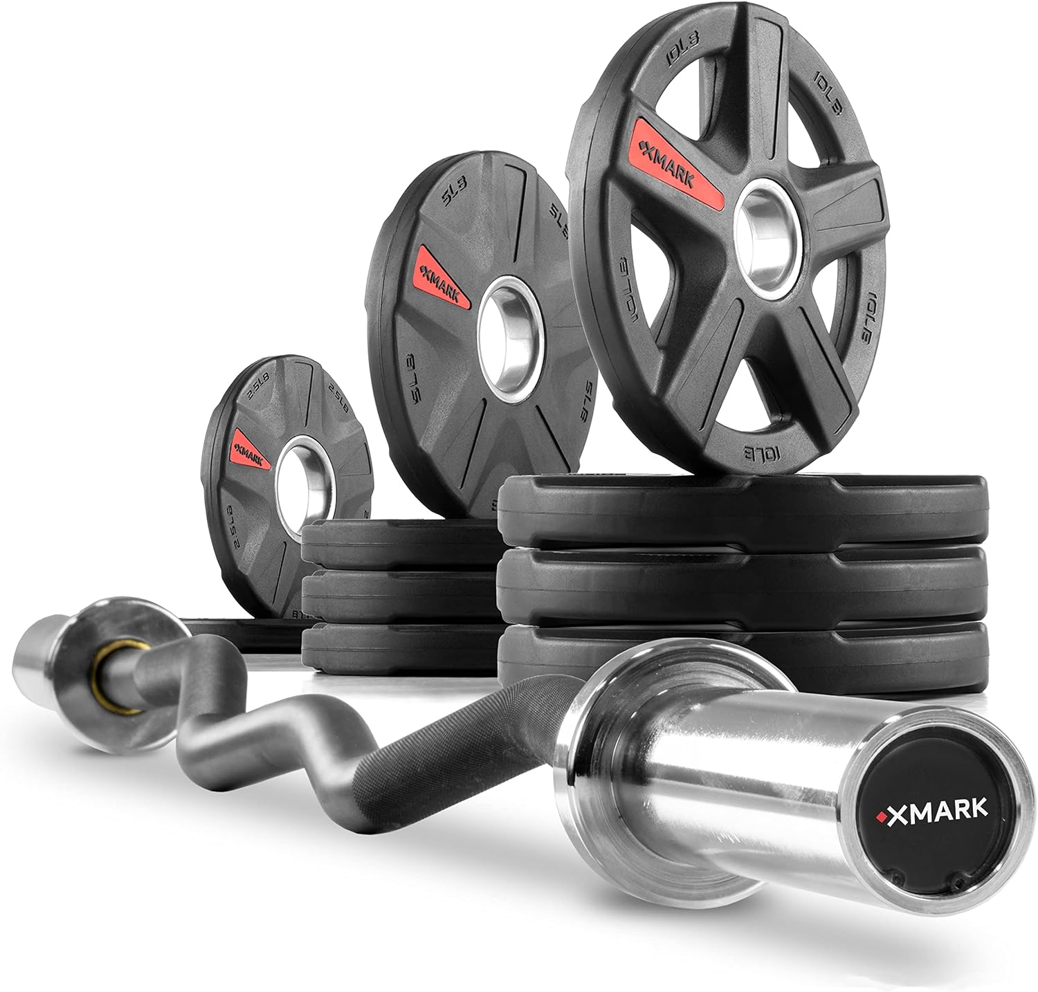 XMark EZ Curl Bar or Olympic Weight Set with EZ Curl Bar, Weight Plate Set