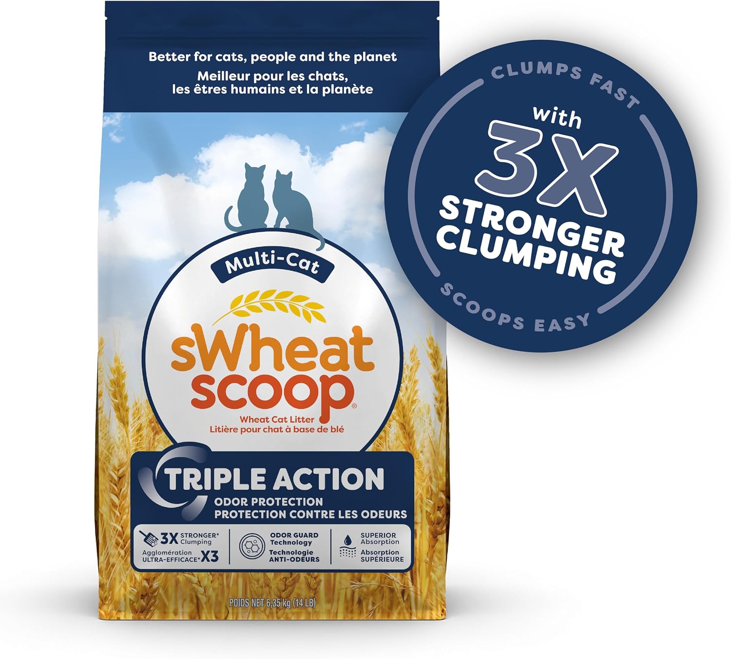 sWheat Scoop Natural Wheat Multi-Cat Litter, Superior Clumping with Odor Neutralizing Enzymes, 25 Pound Bag