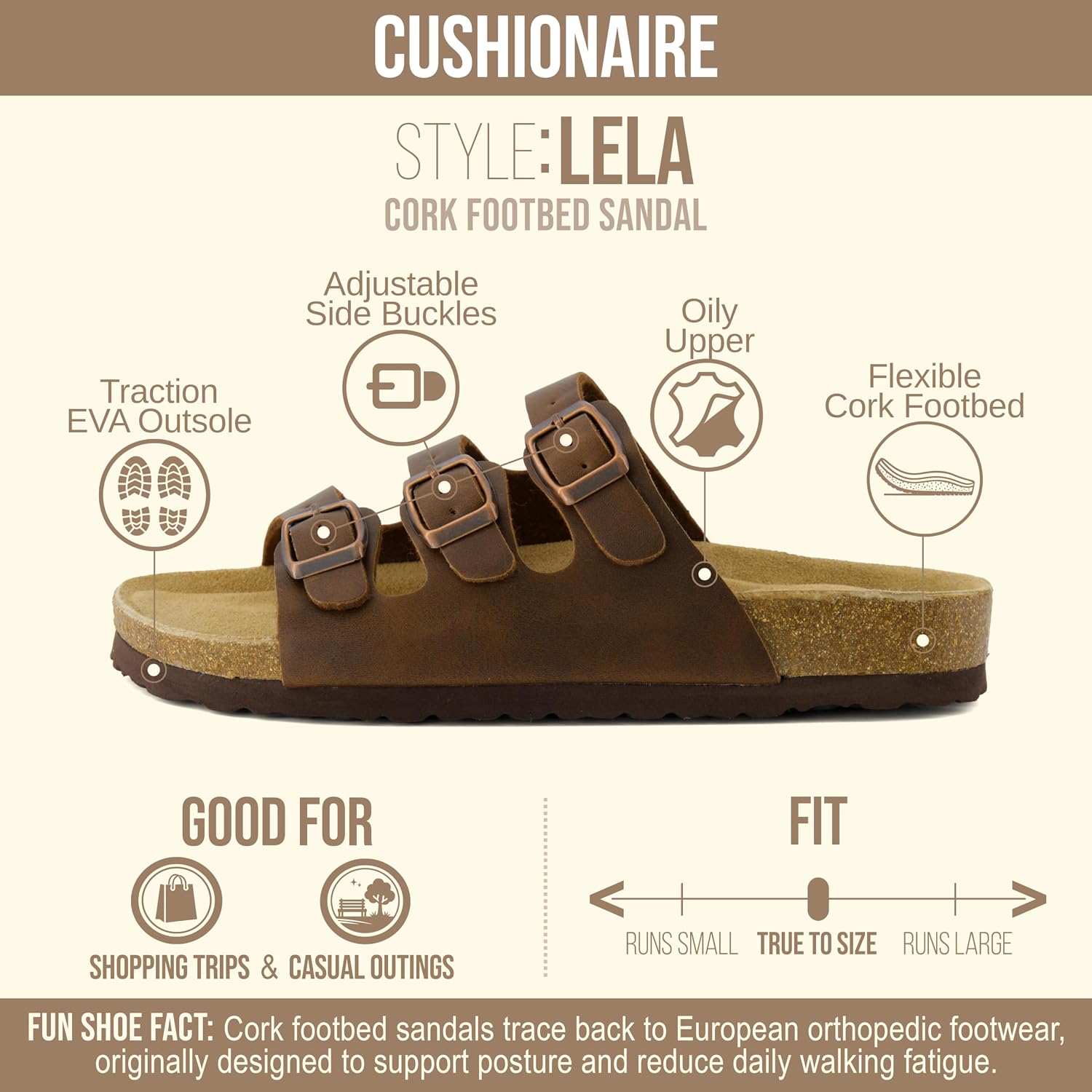 CUSHIONAIRE Women's Lela Cork footbed Sandal with +Comfort