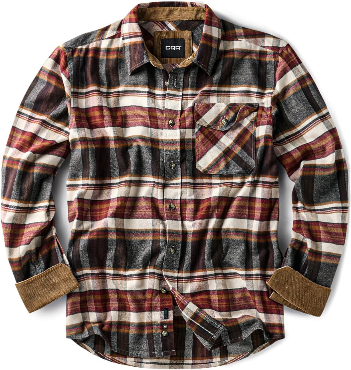 CQR Men's 100% All Cotton Button Down Flannel Shirts, Long Sleeve Brushed Warm Soft Casual Outdoor Plaid Shirt
