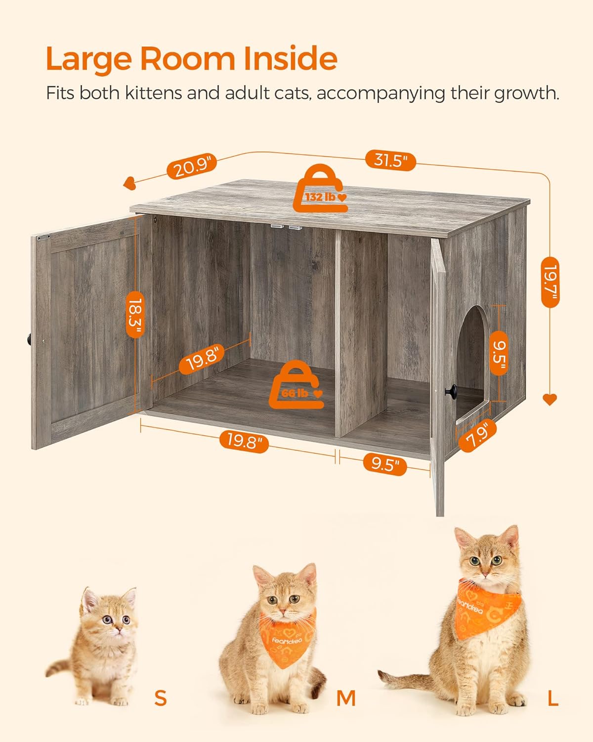 Feandrea Cat Litter Box Enclosure, End Table, 31.5 x 20.9 x 19.7 Inches