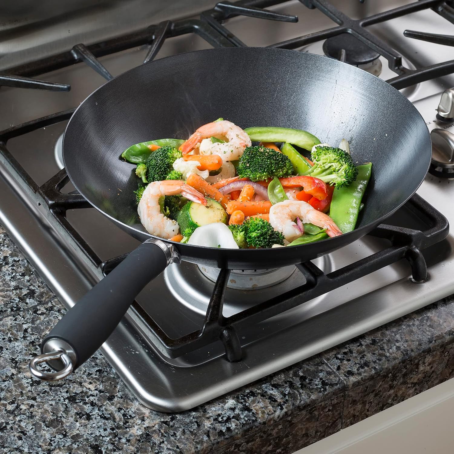 Ecolution Non-Stick Carbon Steel Wok with Soft Touch Riveted Handle, 8",Black