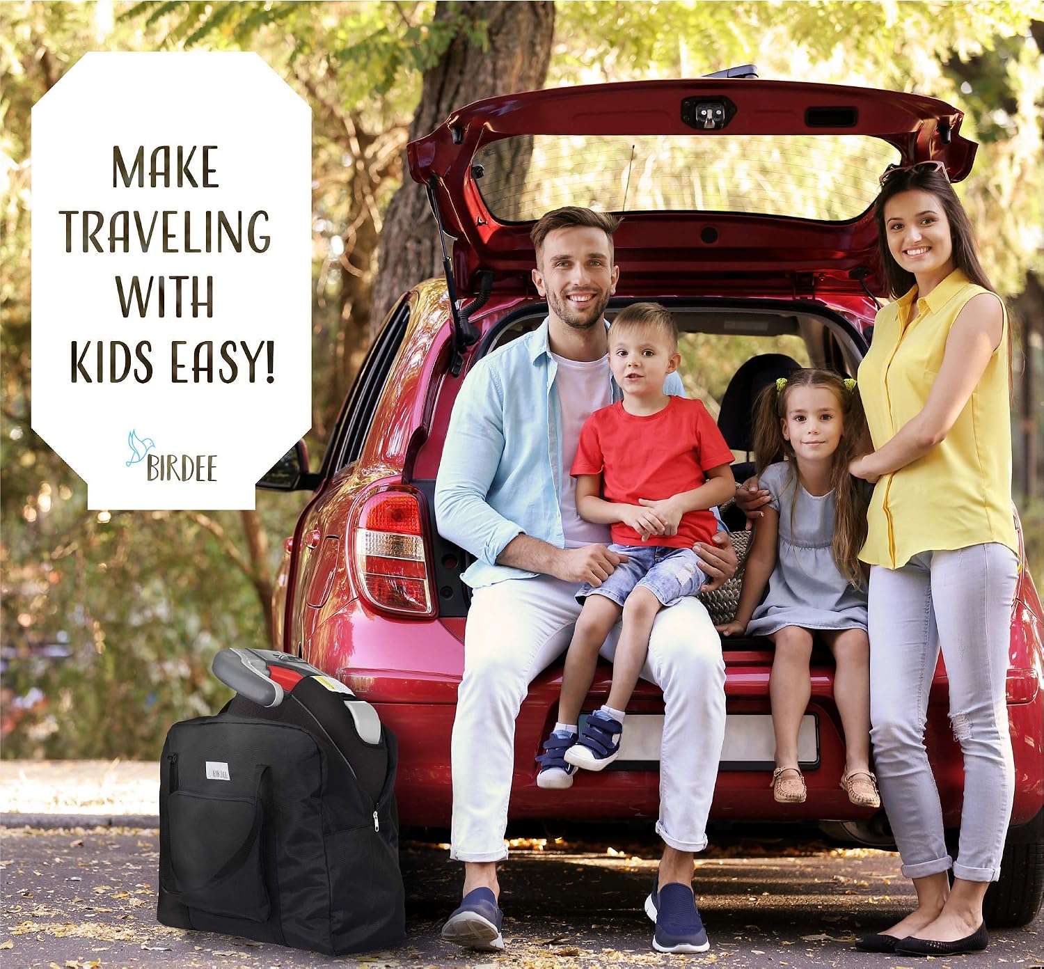 Birdee Durable Backless Booster Seat Travel Bag for Airplane Gate Check and Carrier for Travel - Fits GB Pockit and Most Lightweight Compact Folding