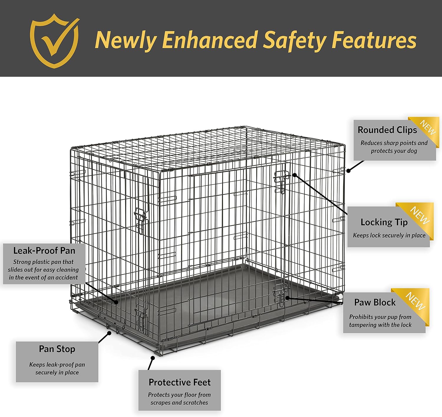 Midwest Homes for Pets 24-Inch New World Crate for Small Breeds, 12-20 lbs, Double Door Folding Dog Crate, Leak-Proof Tray & Secure Latches, Portable, Durable & Easy to Assemble