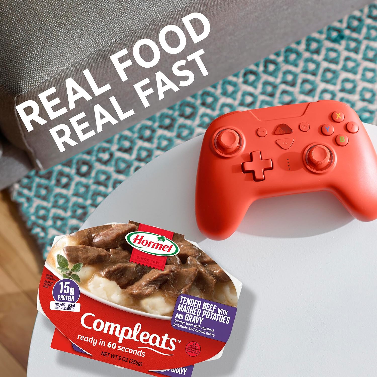 HORMEL COMPLEATS Tender Beef With Mashed Potatoes & Gravy Microwave Tray, 9 oz. (6 Pack) | Heat and Eat, Microwave Meals, Prepared Foods