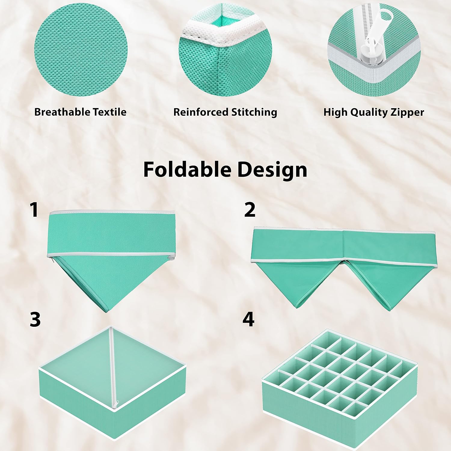 Simple Houseware 4-Pack Drawer Organizer Set for Underwear/Socks/Bra, Gray | Closet Dividers for Underwear, Socks, Bras, Scarves, Ties - Foldable Non-Woven Storage Boxes