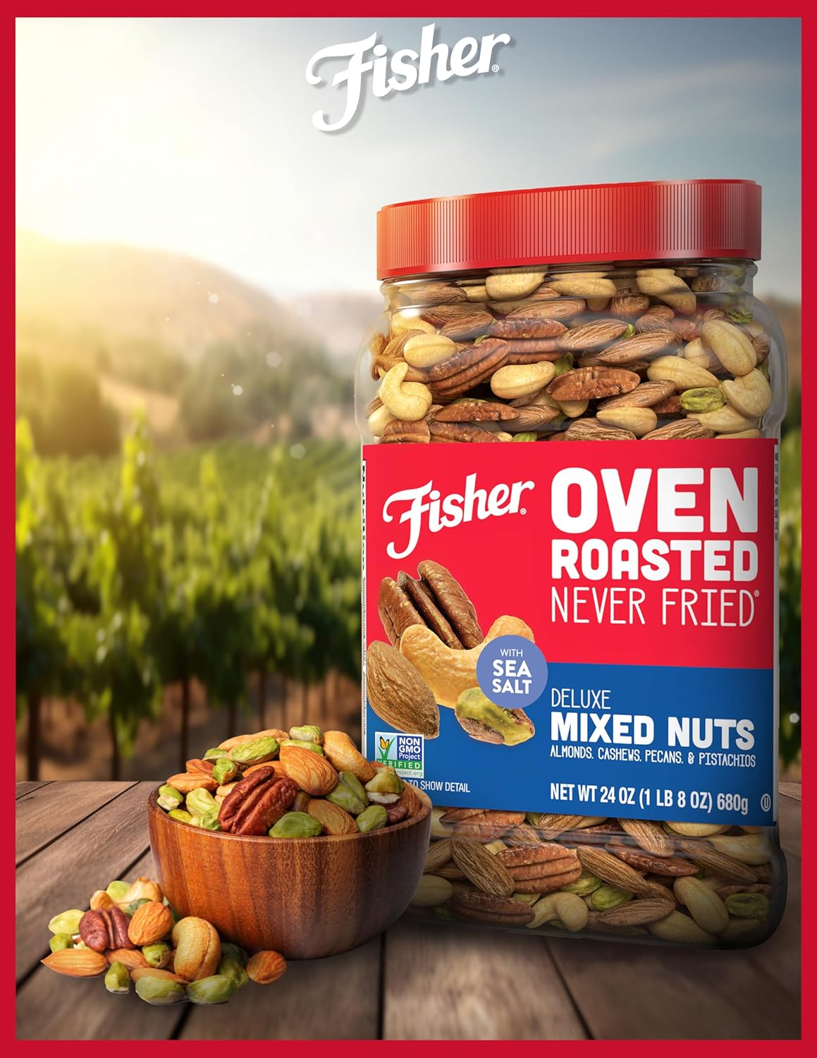 Fisher Oven Roasted Never Fried Deluxe Mixed Nuts, 24 Ounces