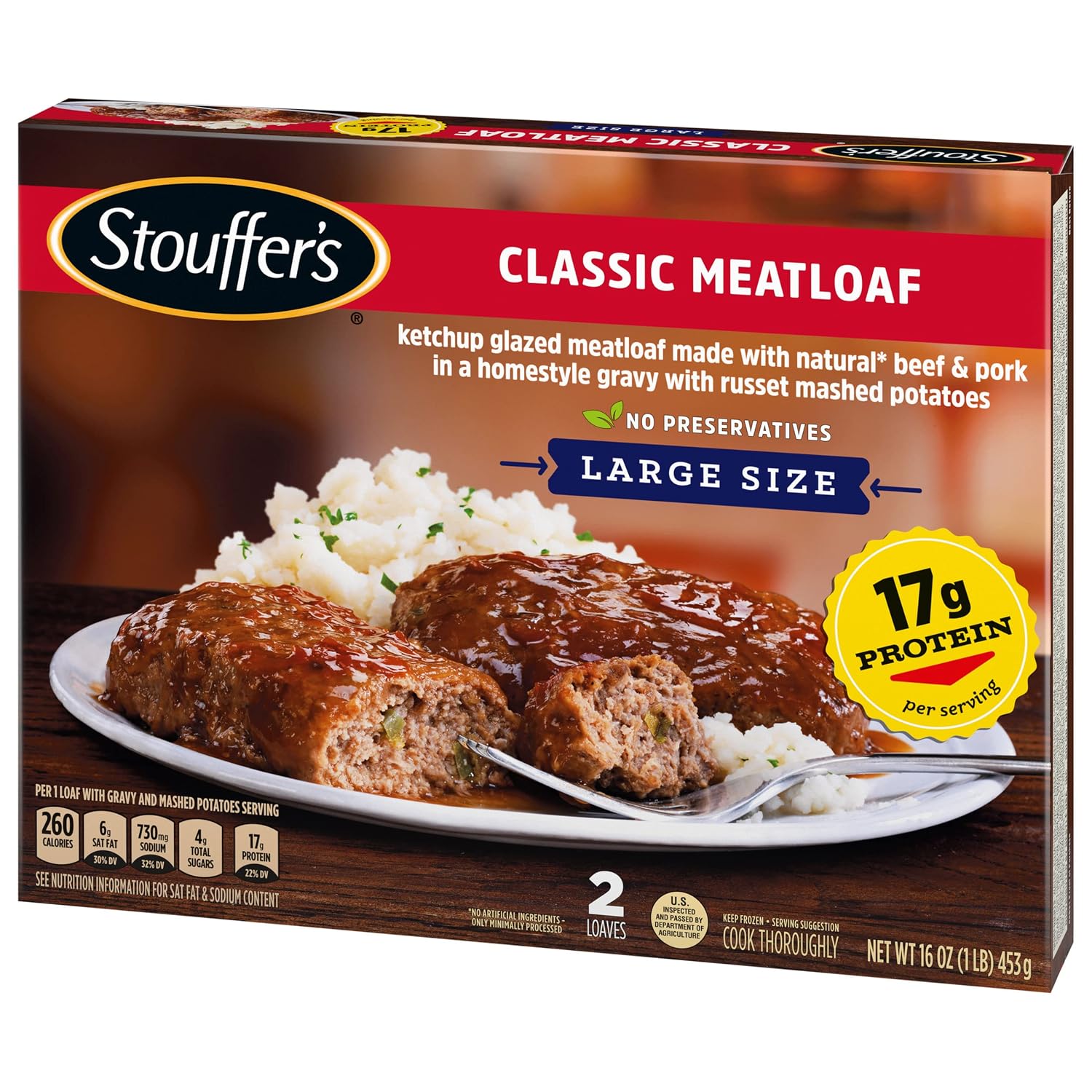 Stouffer's Classic Meatloaf, Single Serve Frozen Meal, 16 Oz | Made with beef and pork topped with homestyle beef gravy and mashed potatoes