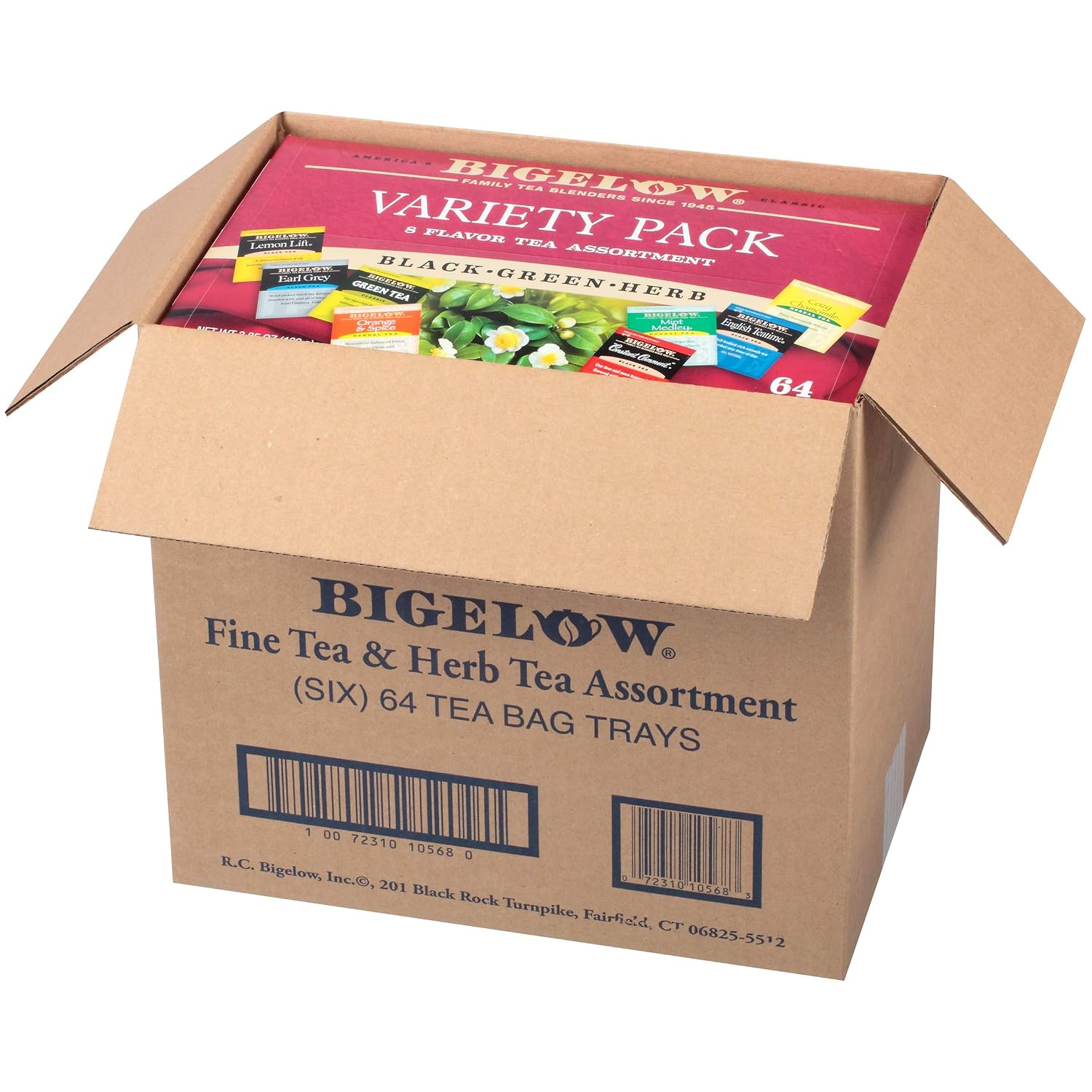 Bigelow Tea Green Tea Assortment, 64 Count (Pack of 1) | Individually Wrapped Tea Bags with Classic, Decaffeinated, Mint, Peach, Constant Comment, Lemon, Mango, and Earl Grey Teas