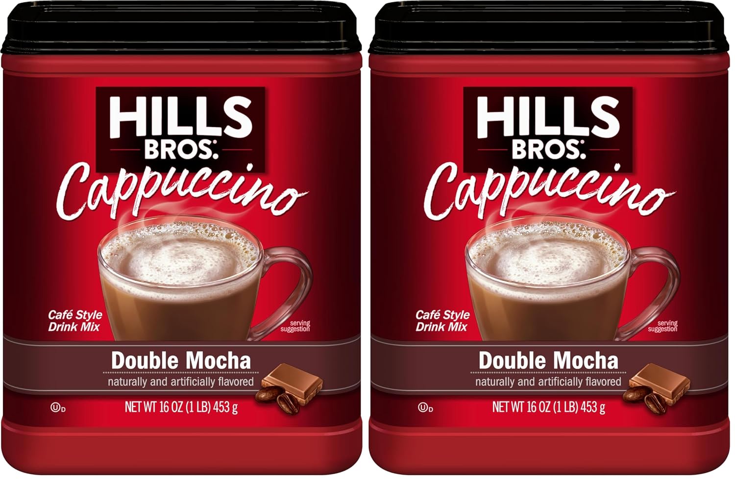 Hills Bros. Cappuccino Mix – Rich, Frothy Coffeehouse-Tasting Instant Drink Mix – Quick and Easy Preparation – Perfect for Hot & Iced Drinks & Creaming Coffee – Double Mocha, 1 Pack of 16oz