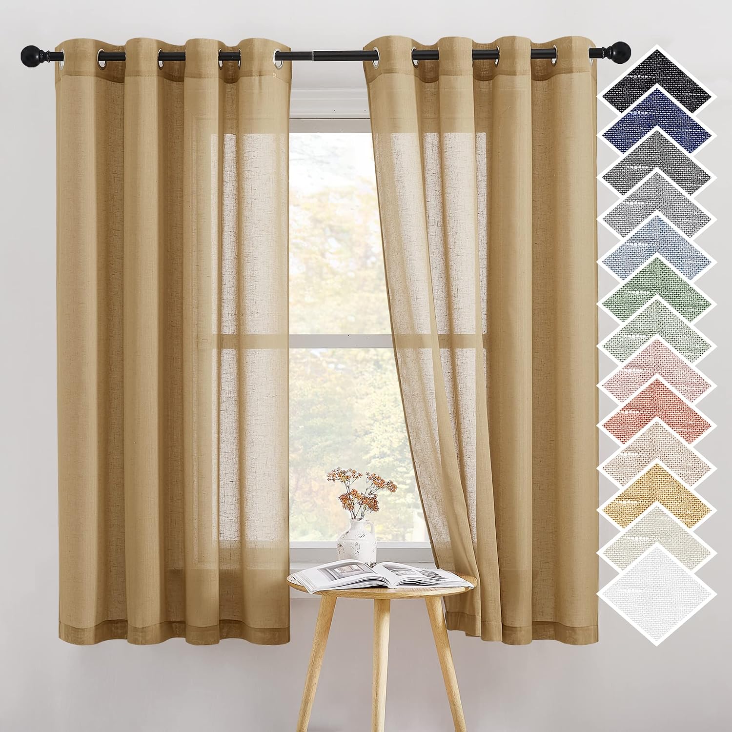 NICETOWN Linen Curtains Semi Sheer Bedroom Window Curtains