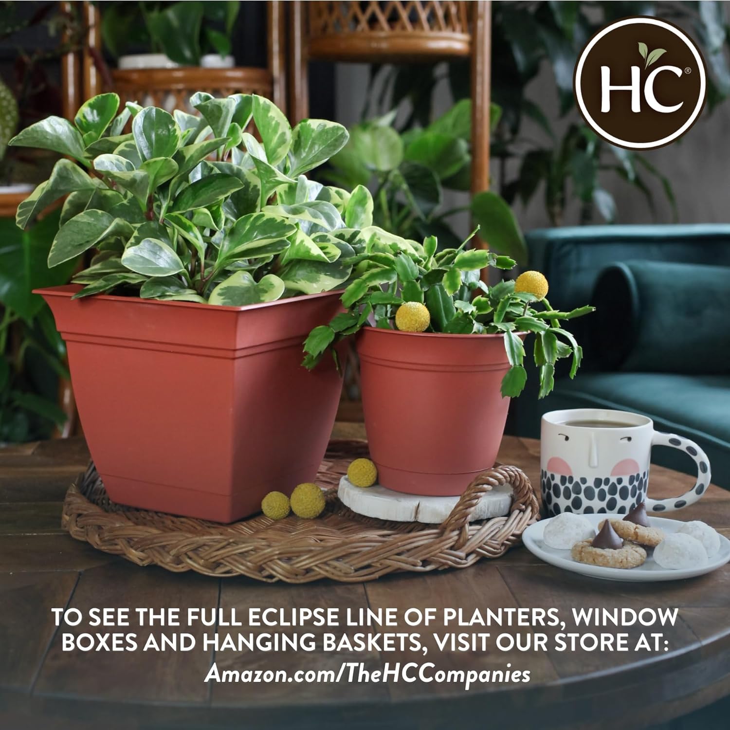 The HC Companies Eclipse Round Planter with Saucer - Outdoor & Indoor Plant Pot with Drainage Holes - Lightweight