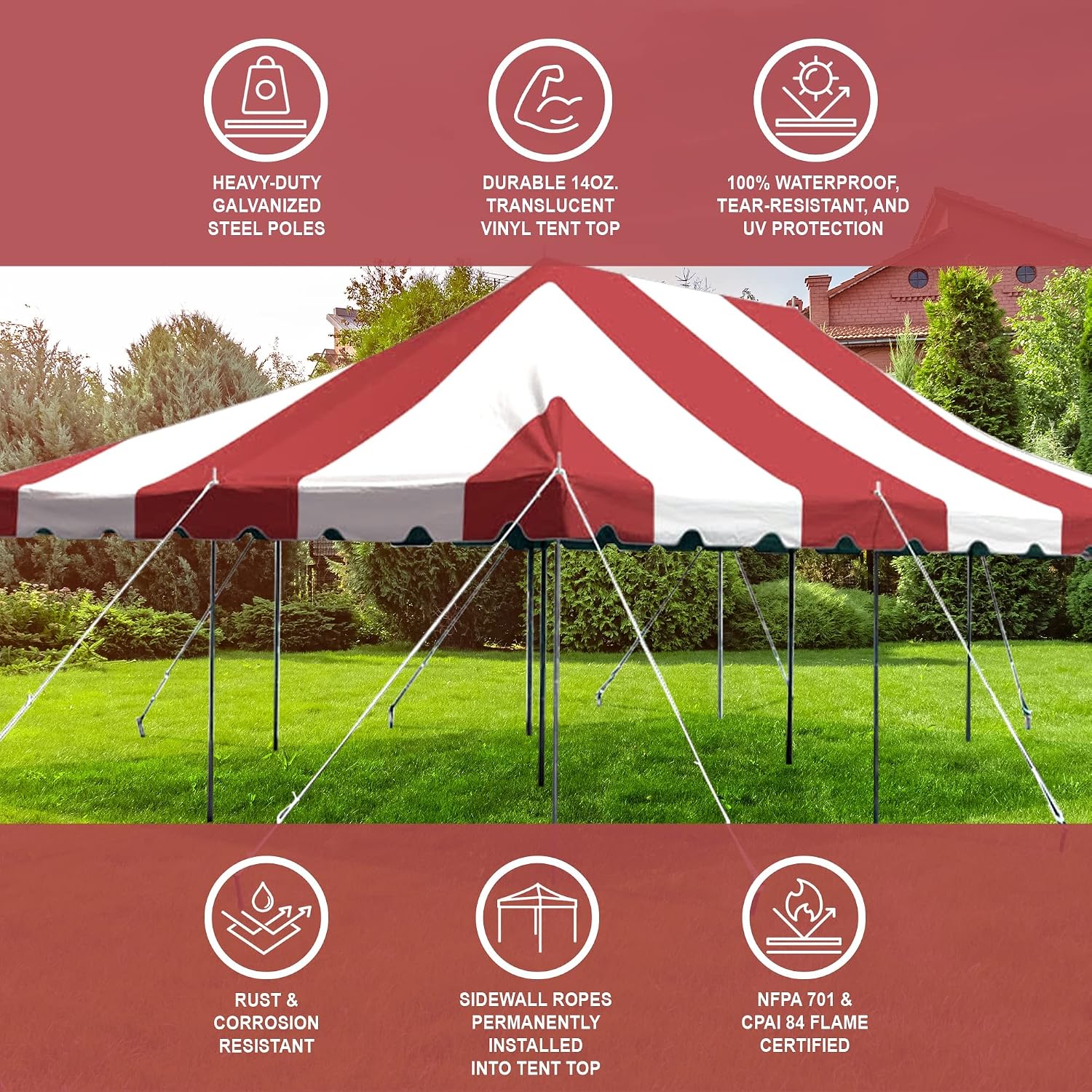 20’ x 20’ Weekender Canopy Pole Tent, Indoor and Outdoor Heavy Duty Easy Up, 80 Person Capacity Tent for Parties, Weddings, and Events, Commercial and Residential Use, PVC White Top | Easy Up Weekender Canopy Tent With 80 Person Capacity - Outdoor Canopi…