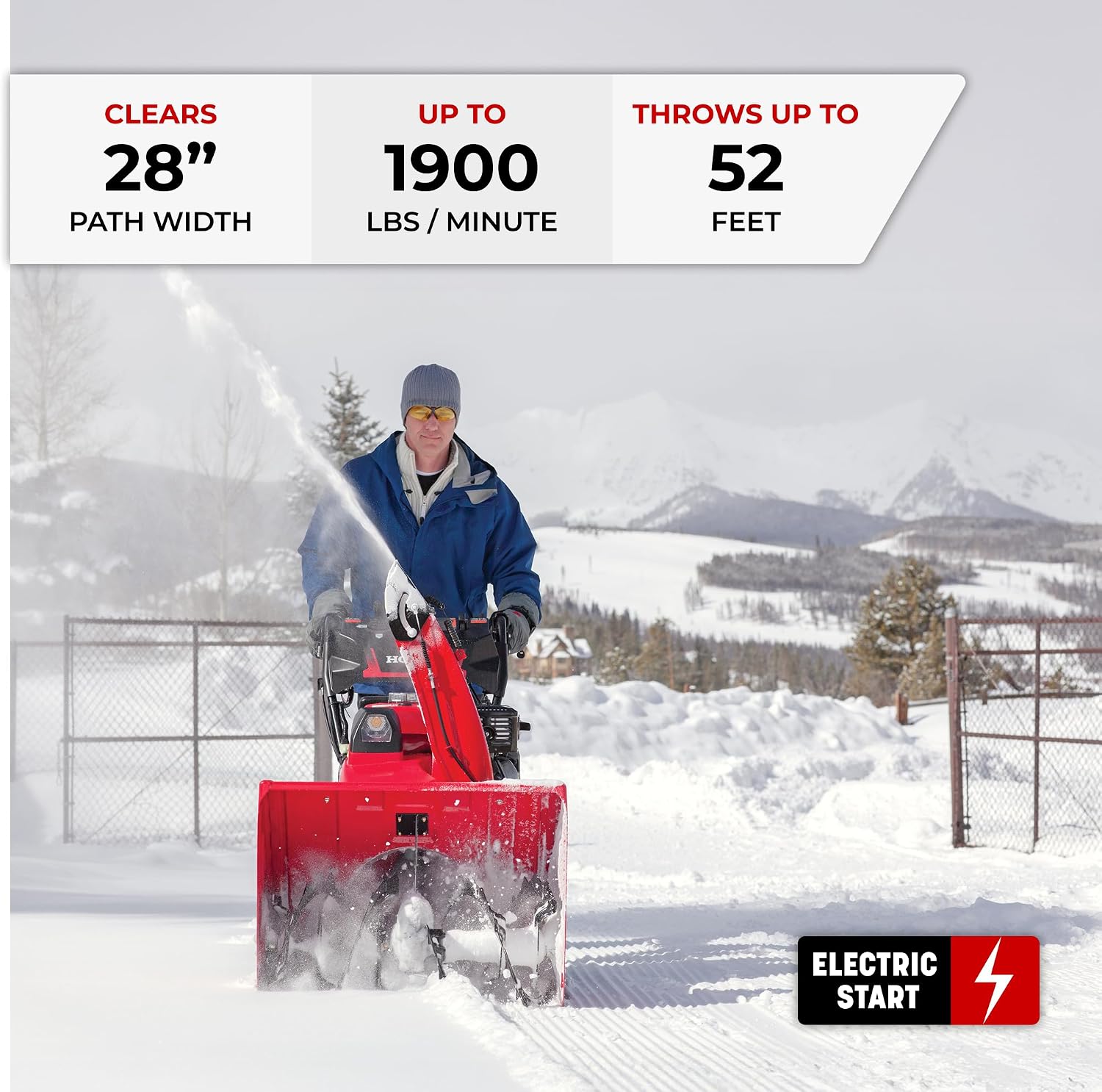 Honda HSS928 28-Inch Two Stage Snow Blower (HSS928AAW) | Pneumatic Sure-Grip Tires, Clears Up to 1900 Pounds per Minute with 52-Foot Max Throwing Distance, Self-Propelled
