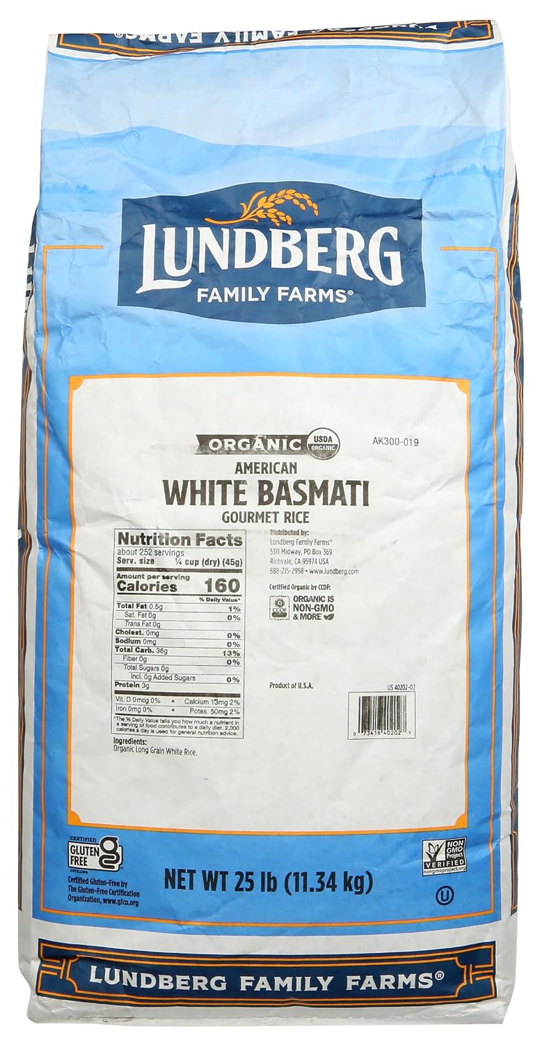 Lundberg Family Farms - Organic California White Basmati Rice, Pleasant Aroma, Fluffy Texture, Won't Clump When Cooked, Bulk Rice, Gluten-Free