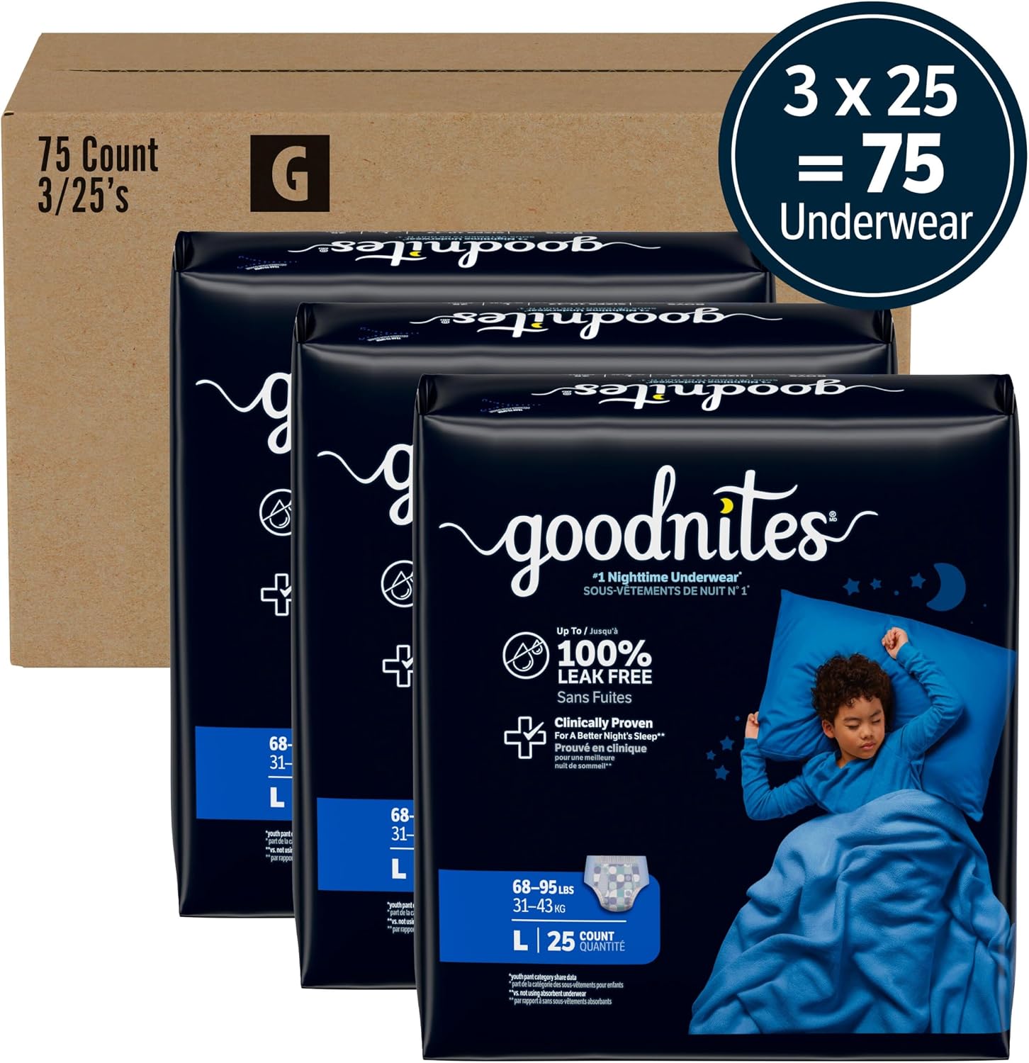 Goodnites Boys' Nighttime Bedwetting Underwear, Size S/M (43-68 lbs), 44 Ct (2 Packs of 22), Packaging May Vary