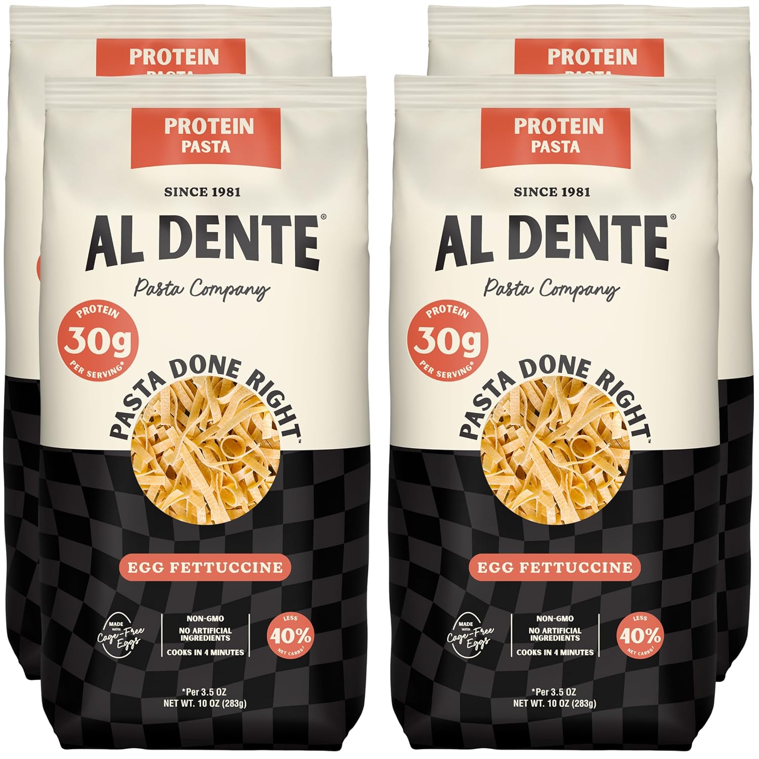 Al Dente Protein Egg Fettuccine 2-pack: 30g Protein from Eggs, Lower Carb | High Protein Fettuccine, No Beans/Legumes, Formerly Carba-Nada. Premium Pasta w/ Cage-Free Eggs, European Semolina Wheat
