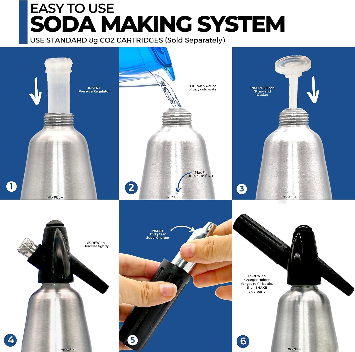 Premium Soda Siphon (1-Pint), Portable Sparkling Water Maker and Soda Maker | Carbonated Water Machine to Make Soda Water, Cocktails, Hard Seltzers