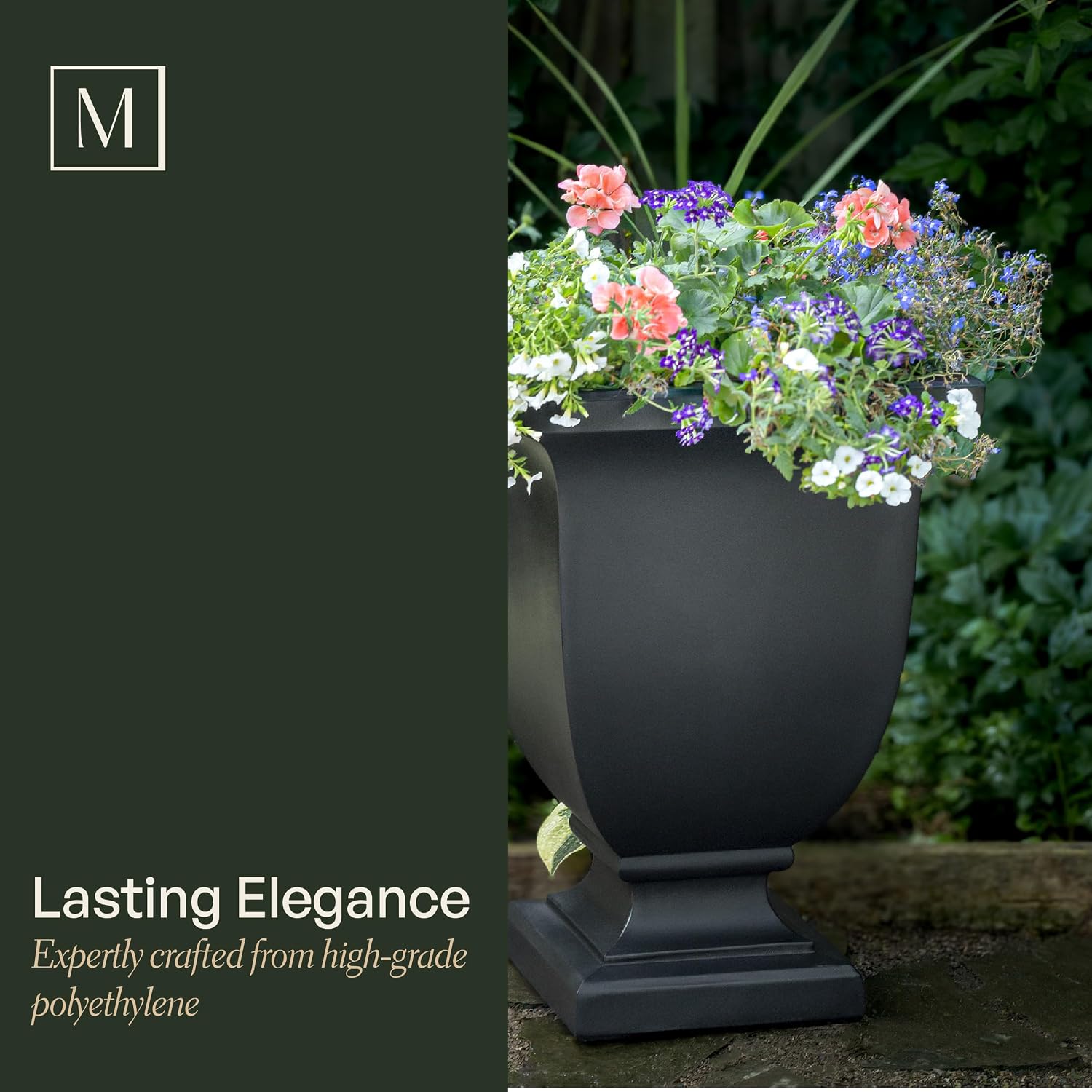 Mayne Augusta 26in Self-Watering Tall Square Urn Planter, Black