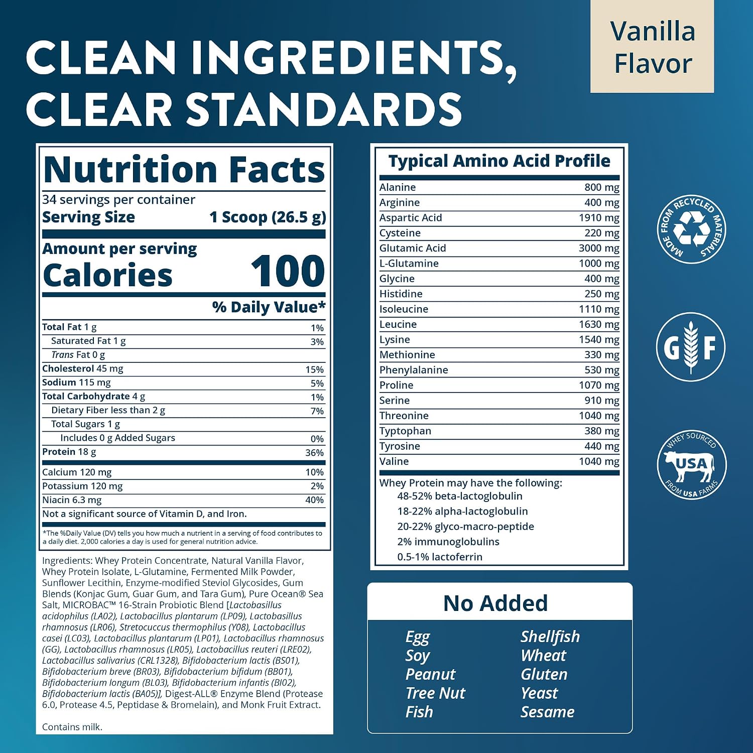 MRM Nutrition Whey Protein - Vanilla Flavored, BCAAs - 34 Servings | Microfiltered Whey Protein Isolate & Concentrate, 16 Different Probiotic Strains, & Digestive Enzymes, Gluten Free