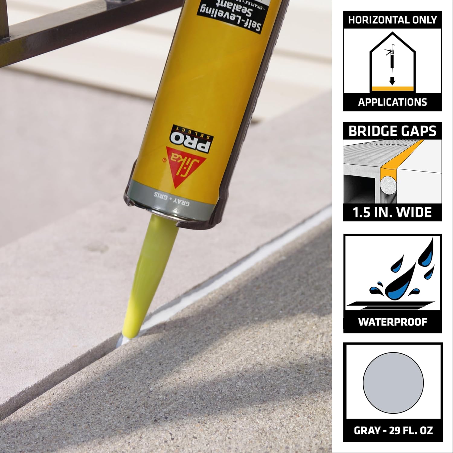 SIKA Sikaflex Self-Leveling Sealant, Gray Polyurethane, Fast Curing, for Concrete Expansion Joints, Waterproof, Paintable, Fills Cracks up to 1.5 in., 10.1 fl. oz Cartridge