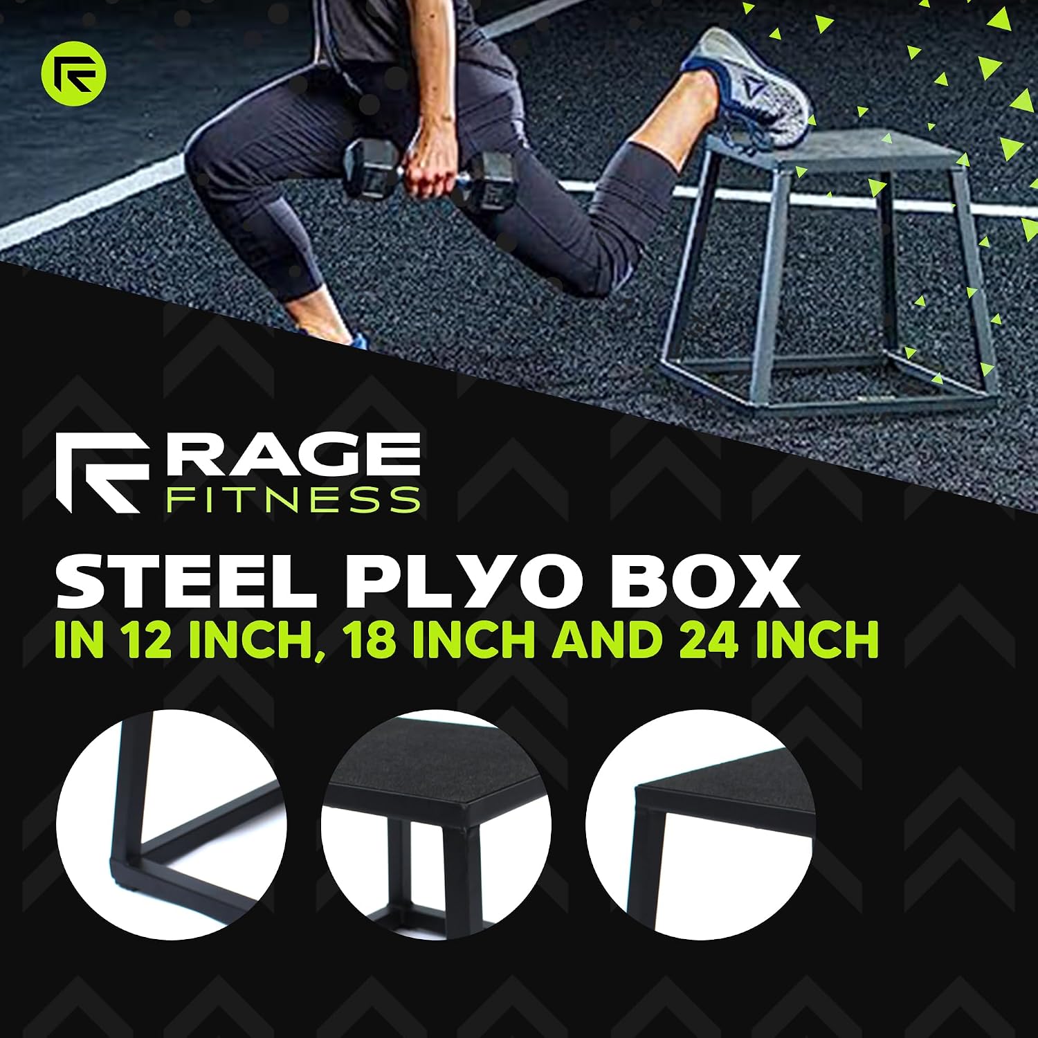 Rage Fitness Steel Plyo Box 12-18-24 Inch High Anti-Slip Pre-Assembled Plyometric Jump Box for Home Gym Conditioning and Strength Training (Sold