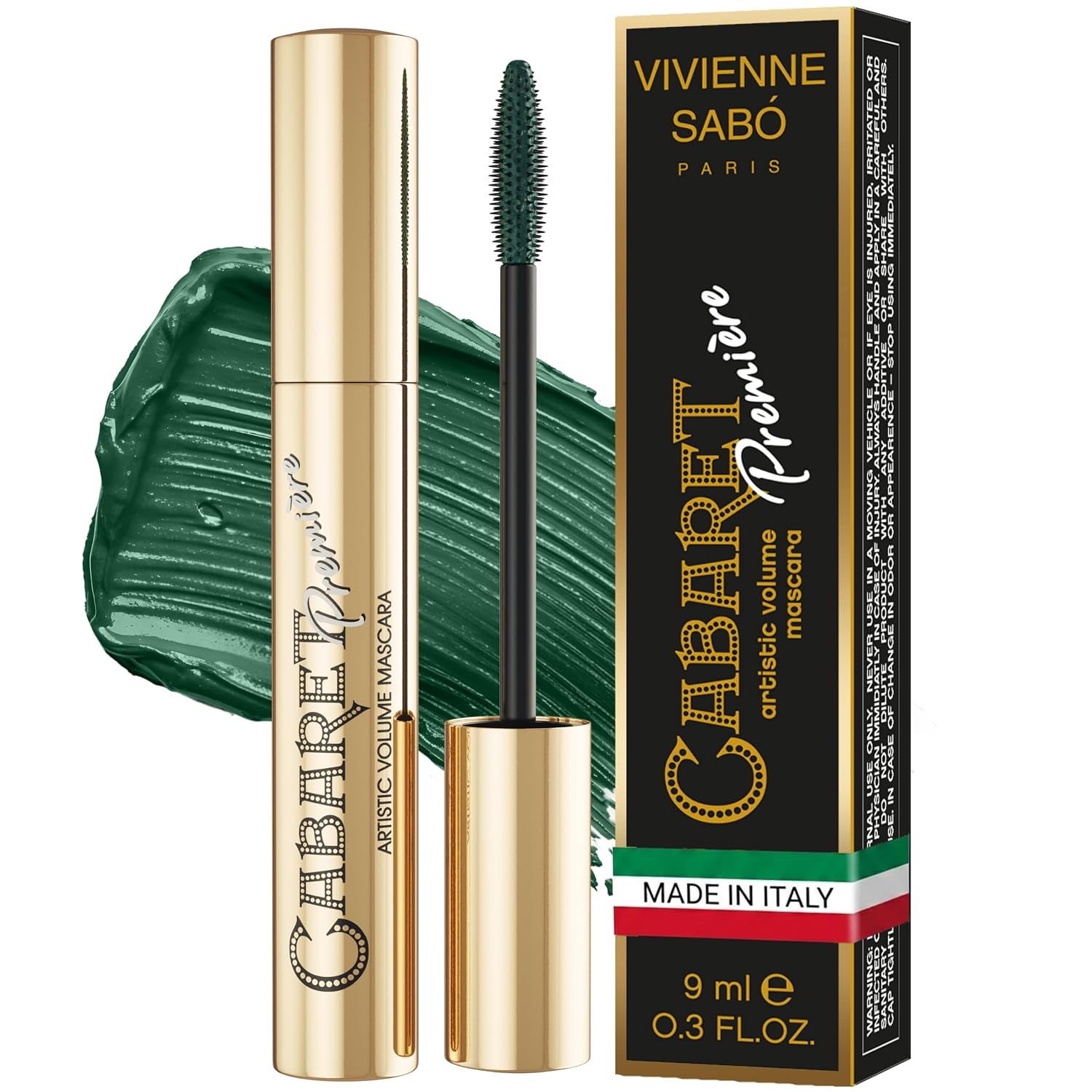 Vivienne Sabó Cabaret Premiere Black Mascara, Volume and Length, Defining, Curling, No Flaking, No Clumping, Smudge Proof, Washable, Cruelty-Free, Made in Europe, (01 Black), 0.3 Fl Oz, 1 Pack