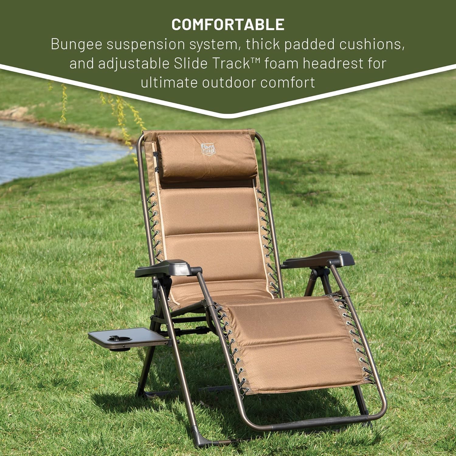 TIMBER RIDGE Zero Gravity Chairs, Folding Recliner Chair Padded with Cup Holder and Headrest