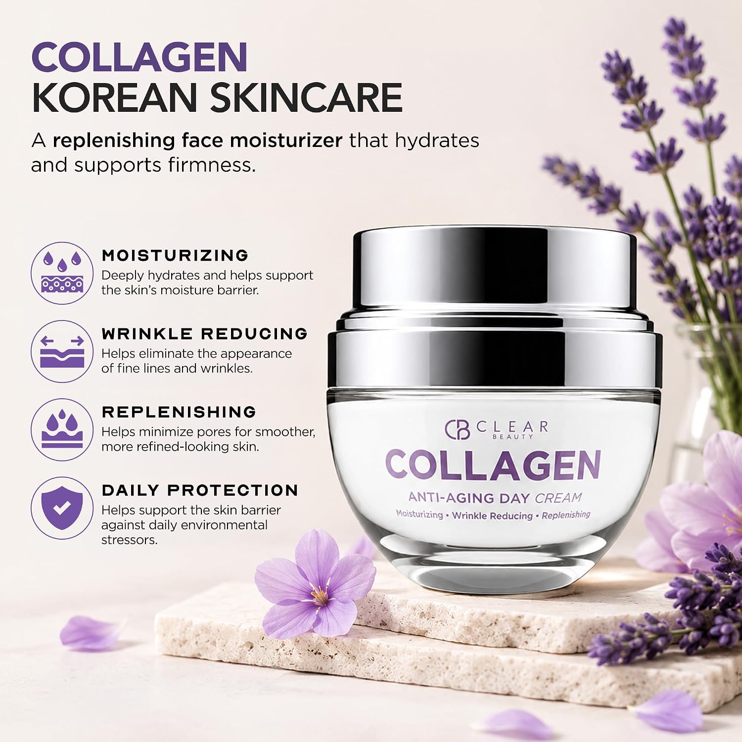 Clear Beauty 24K Gold & Collagen Day Cream Face Moisturizer – Dermatologist Tested, Anti Aging Korean Skin Care – Anti Wrinkle