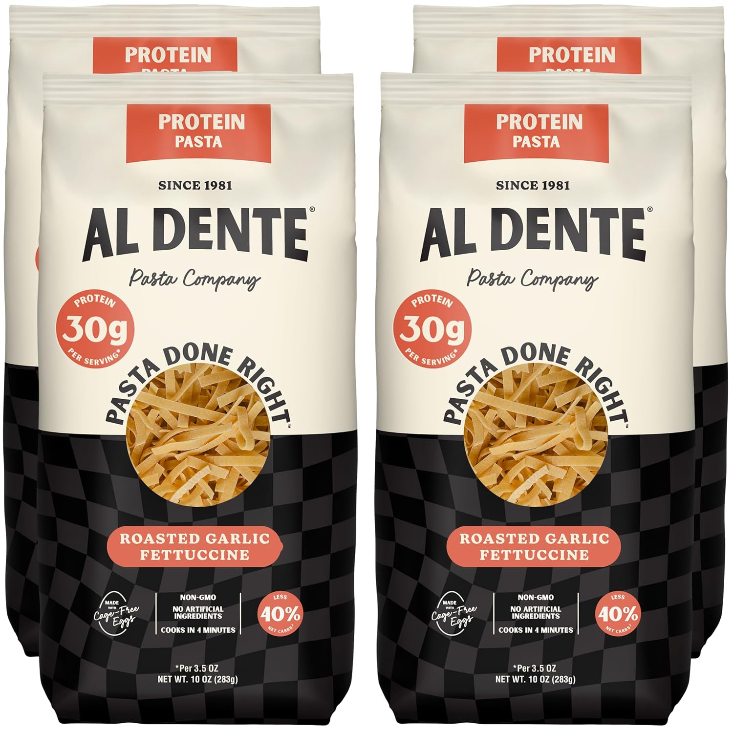 Al Dente Protein Egg Fettuccine 2-pack: 30g Protein from Eggs, Lower Carb | High Protein Fettuccine, No Beans/Legumes, Formerly Carba-Nada. Premium Pasta w/ Cage-Free Eggs, European Semolina Wheat