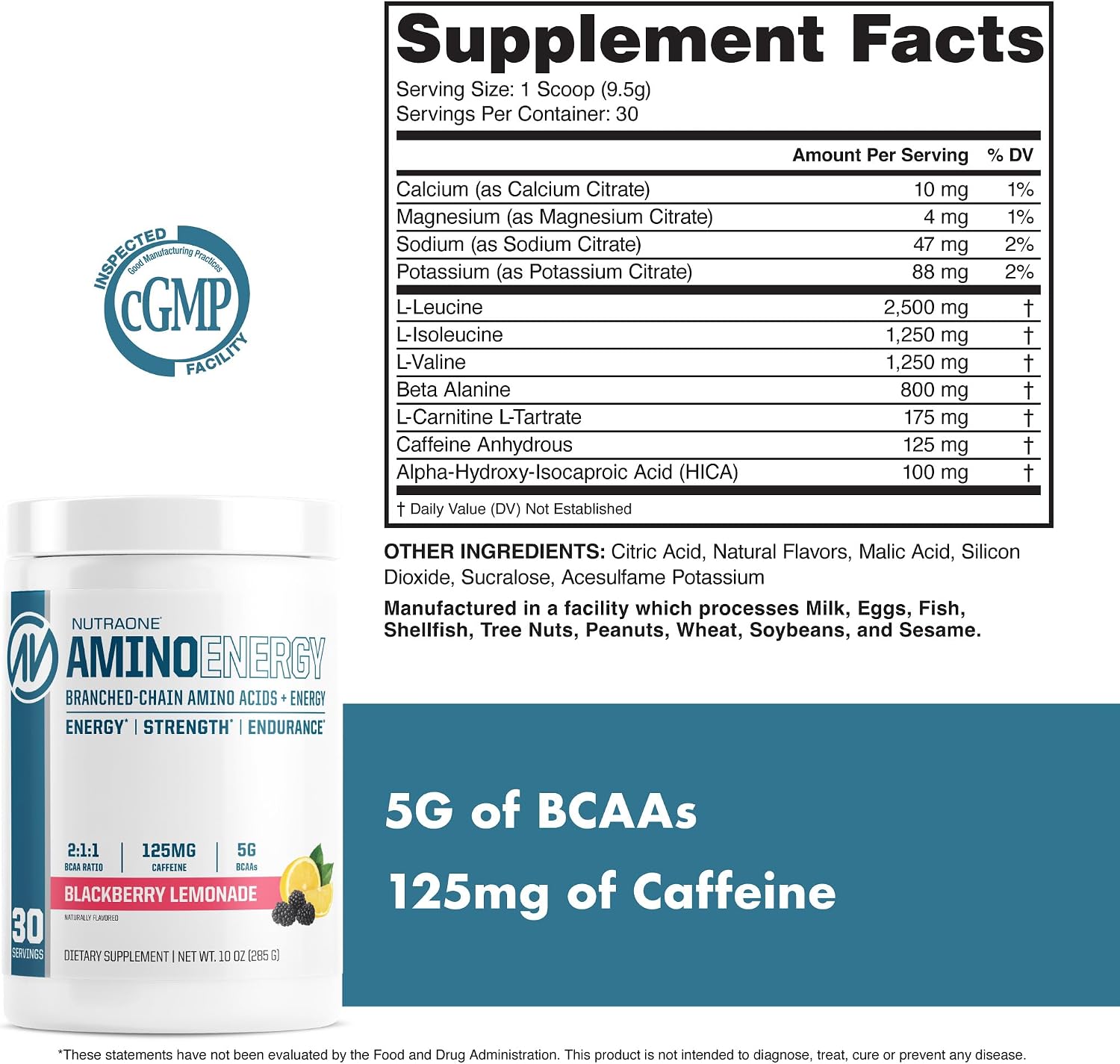 NutraOne Amino Energy BCAA Powder Pre-Workout Supplement with Caffeine Branched Chain Amino Acids to Help Fuel and Recover* (Berry Lemonade - 30