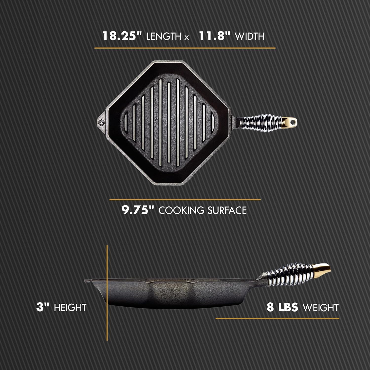 FINEX 10" Cast Iron Grill Pan, Grill Pans with Superior Heat Distribution, Near Non-Stick for Easy Cleaning, Cast Iron Grill Pan, For Indoor & Outdoor Grilling, Pre-Seasoned with Flaxseed Oil